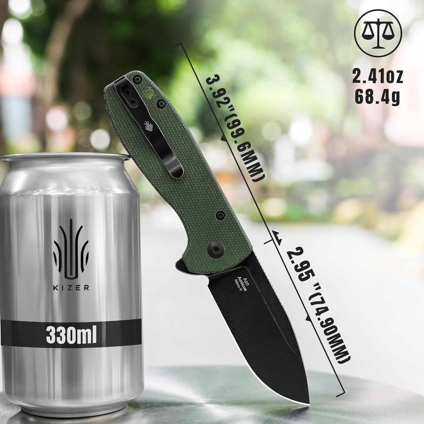 Kizer Amicus Pocket Knife, 2.95” Satin Nitro V Blade Small EDC Knife, Micarta Handle Pocket Folding Knife with Reversible Deep Carry Clip, Camping Hunting Pocket Knives for Men Women Gift L3002A5