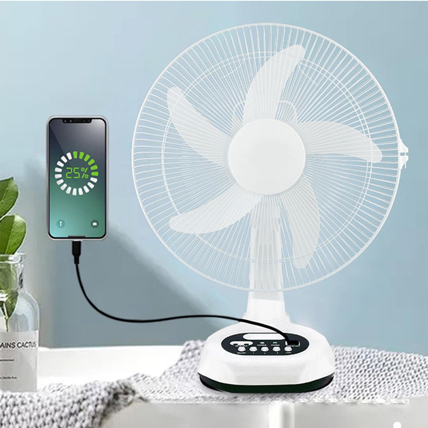 12 inch New Update Rechargeable Solar Powered Fan,14400mAh AC DC Portable Camping PowerBank 12 Inch Oscillating Tabletop Fan with Led Night Light for Home Office Outdoor Camping Tent Traving (1)