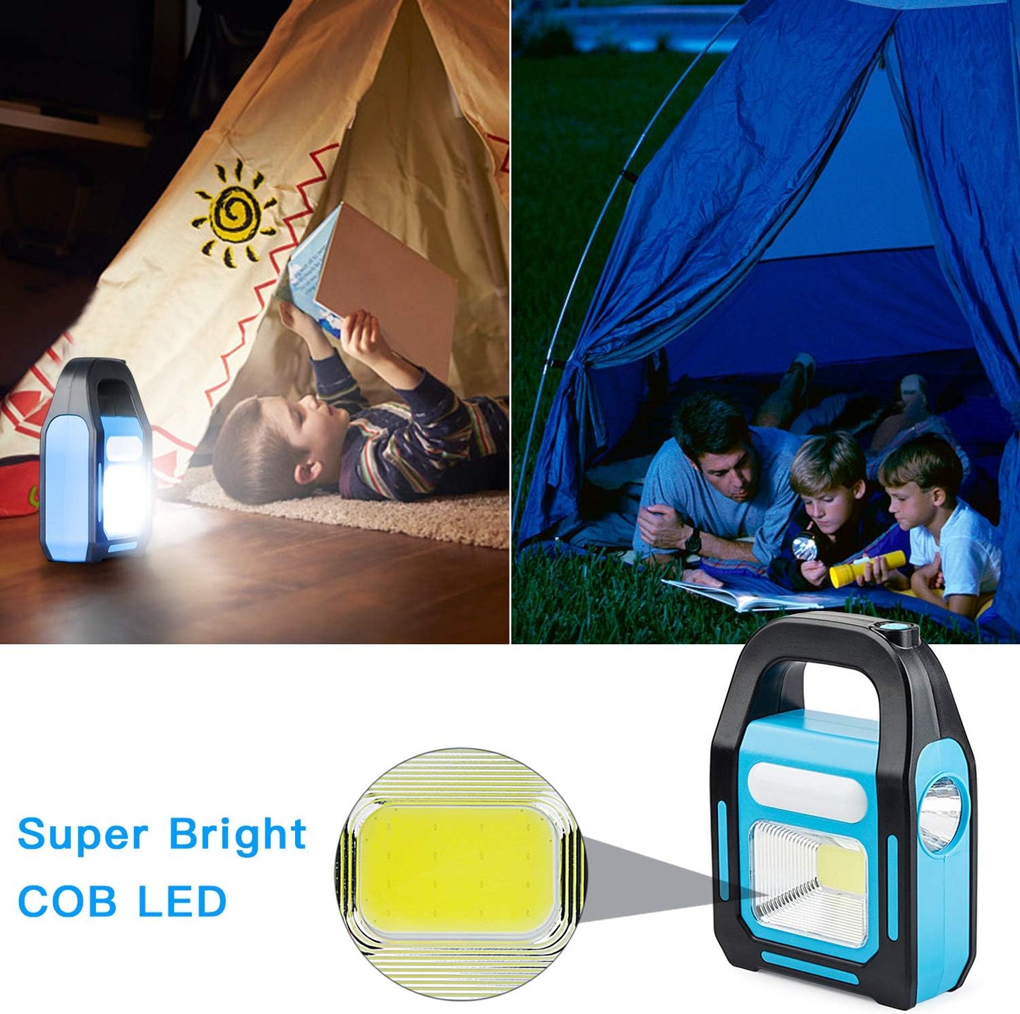1 Pack 3 in 1 Solar USB Rechargeable Brightest COB LED Camping Lantern, Charging for Device, Waterproof Emergency Flashlight LED Light