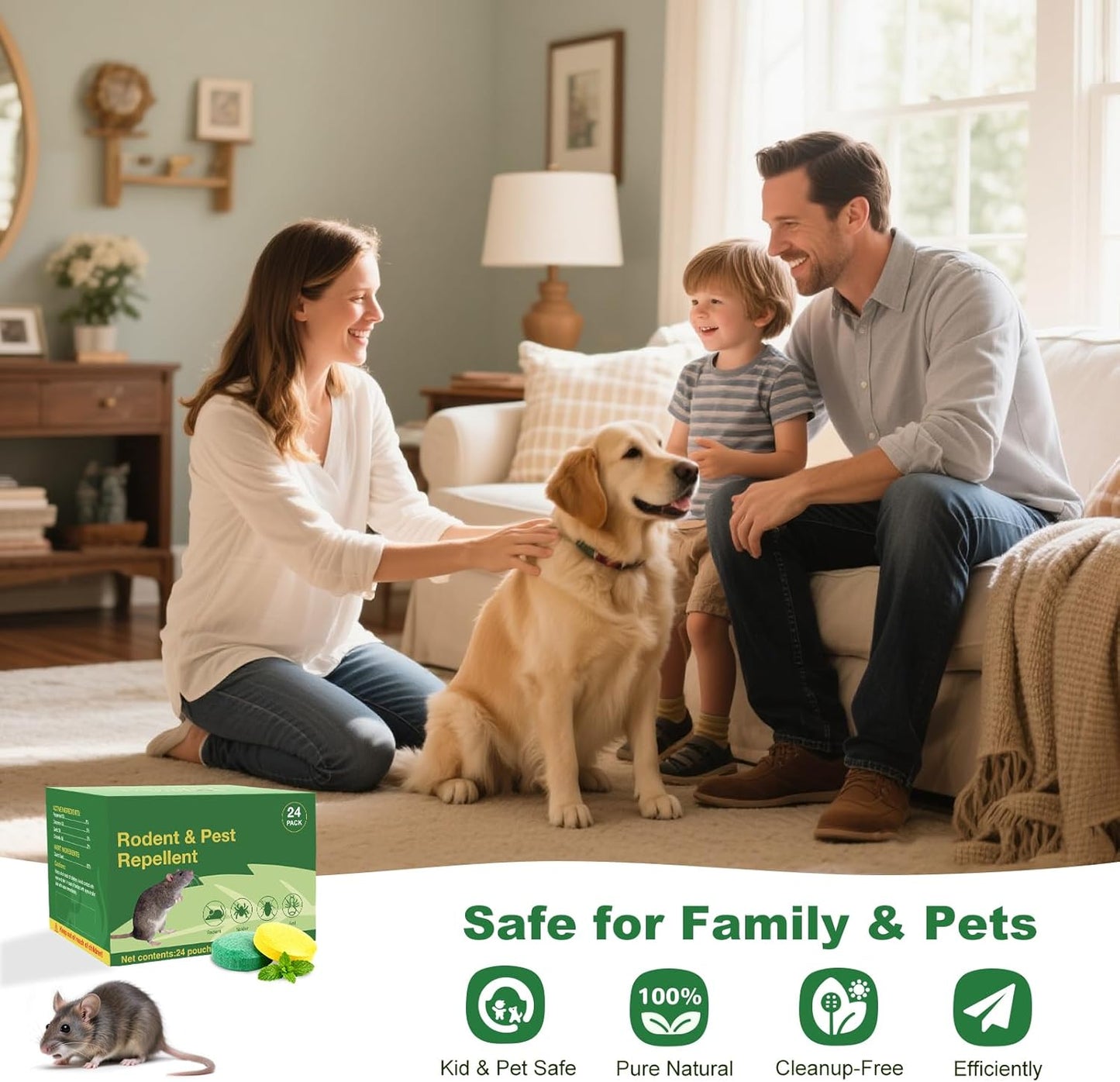 Rodent Repellent with Peppermint Oil -Mouse/Rat/Squirrel Repellent for Garage/Attic/Car Engine - Natural Indoor & Outdoor Mice/Mole Deterrent, Safe vs Moth Balls & Traps (60 Pack)