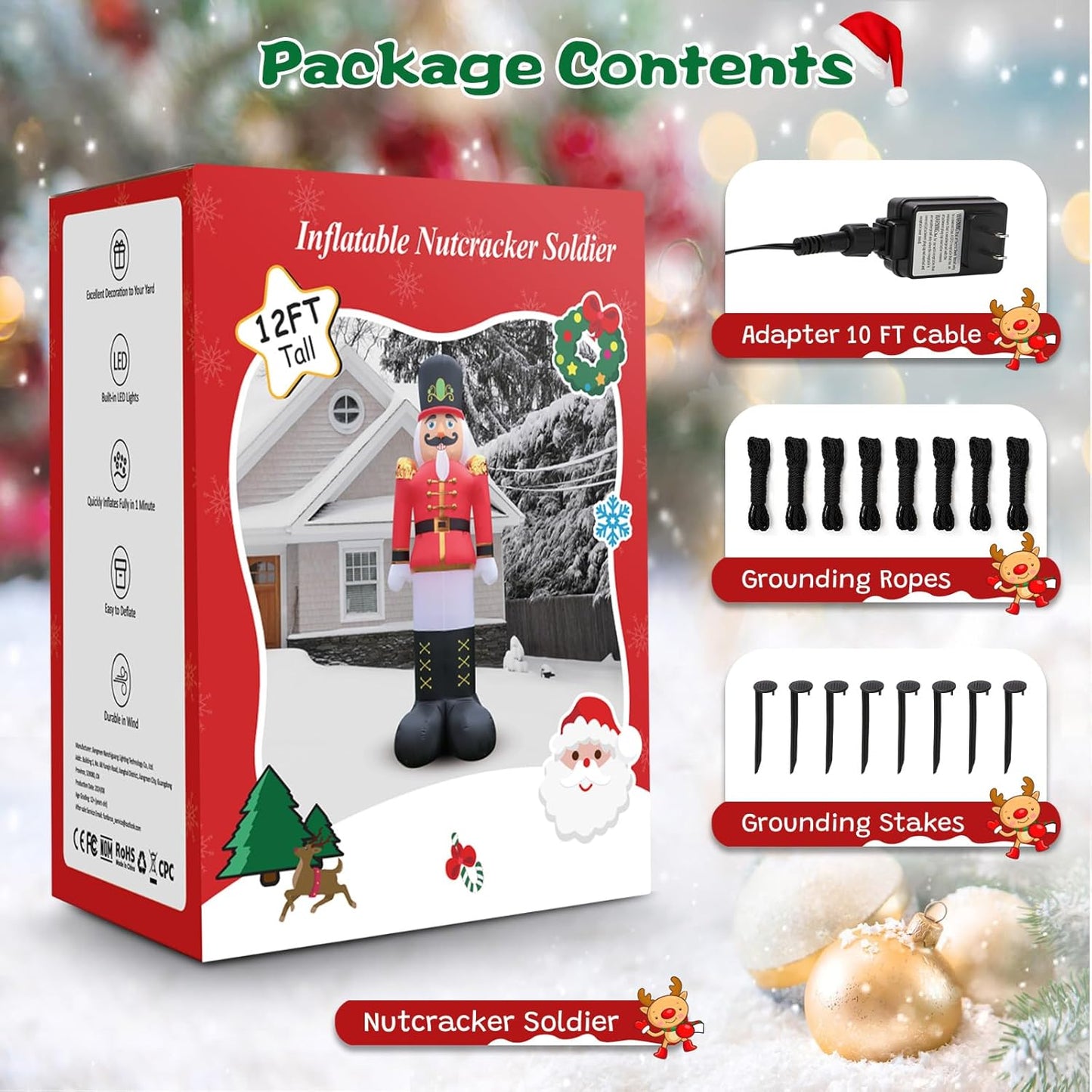 12FT Christmas Inflatable Nutcracker Soldier Outdoor Yard Decoration, Blow up Soldier Built-in Bright LED Light, Giant Nutcracker Festival Decor for Outside Lawn Garden Patio Indoor Home Porch Party