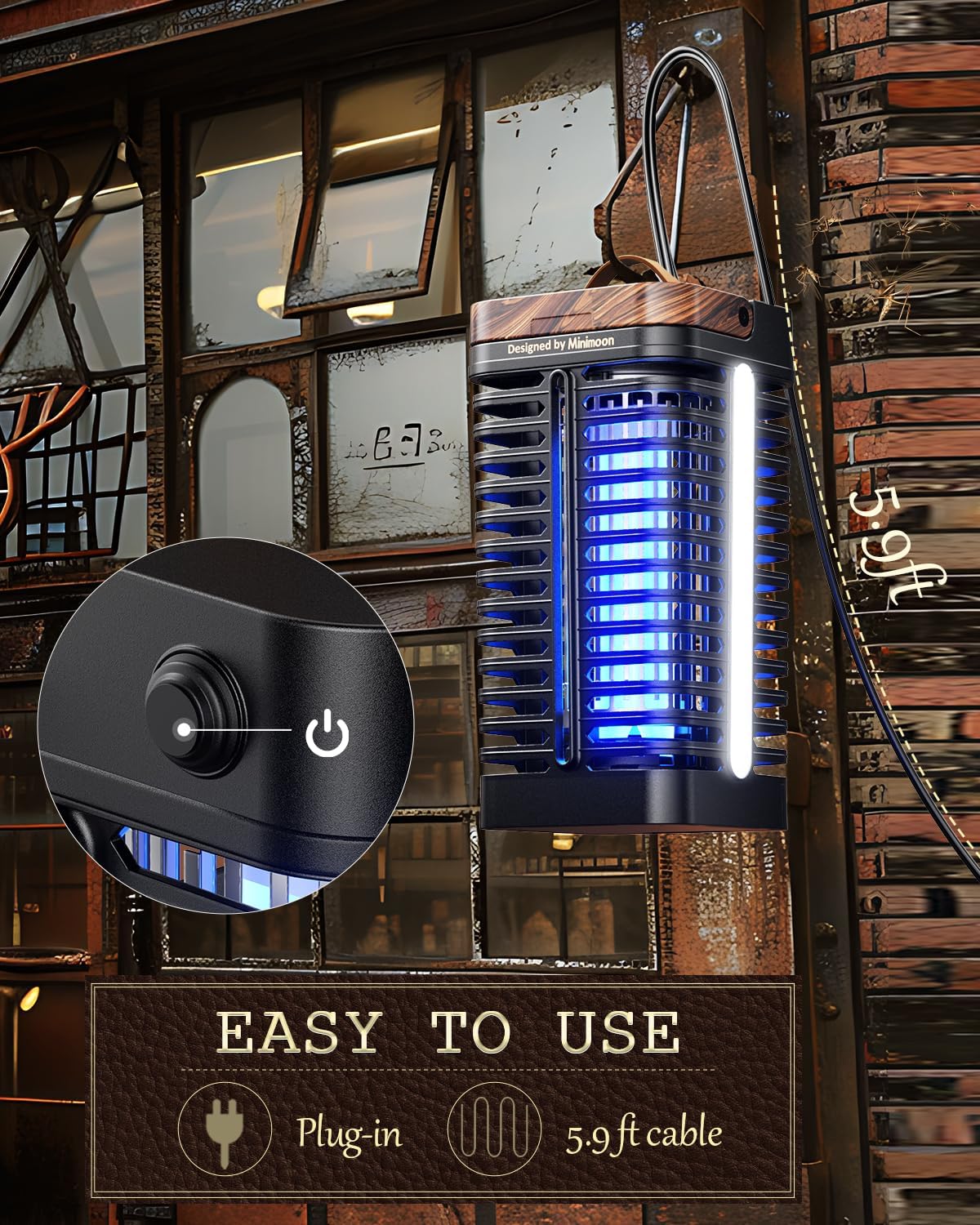 Minimoon Bug Zapper Outdoor with Dual LED Lights, 15W Mosquito Zapper 4200V Electric Fly Trap, Western Theme, IPX4 Waterproof, 5.9 Ft Cord, Fly Zapper for Backyard, Patio, Indoor