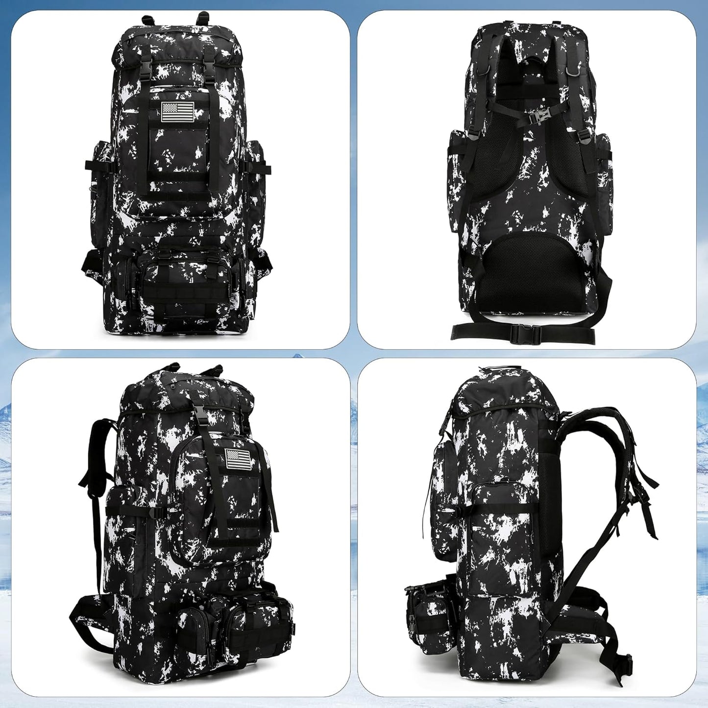 King'sGuard 100L Camping Hiking Backpack Molle Rucksack Military Camping Backpacking Daypack (Black Lighting)