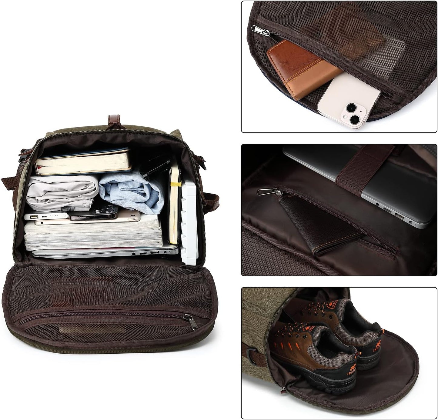 Kalesi Gym Duffle Bag Backpack 4-Way Vintage canvas with Shoes Compartment for travel Sport Hiking laptop (Vintage green)