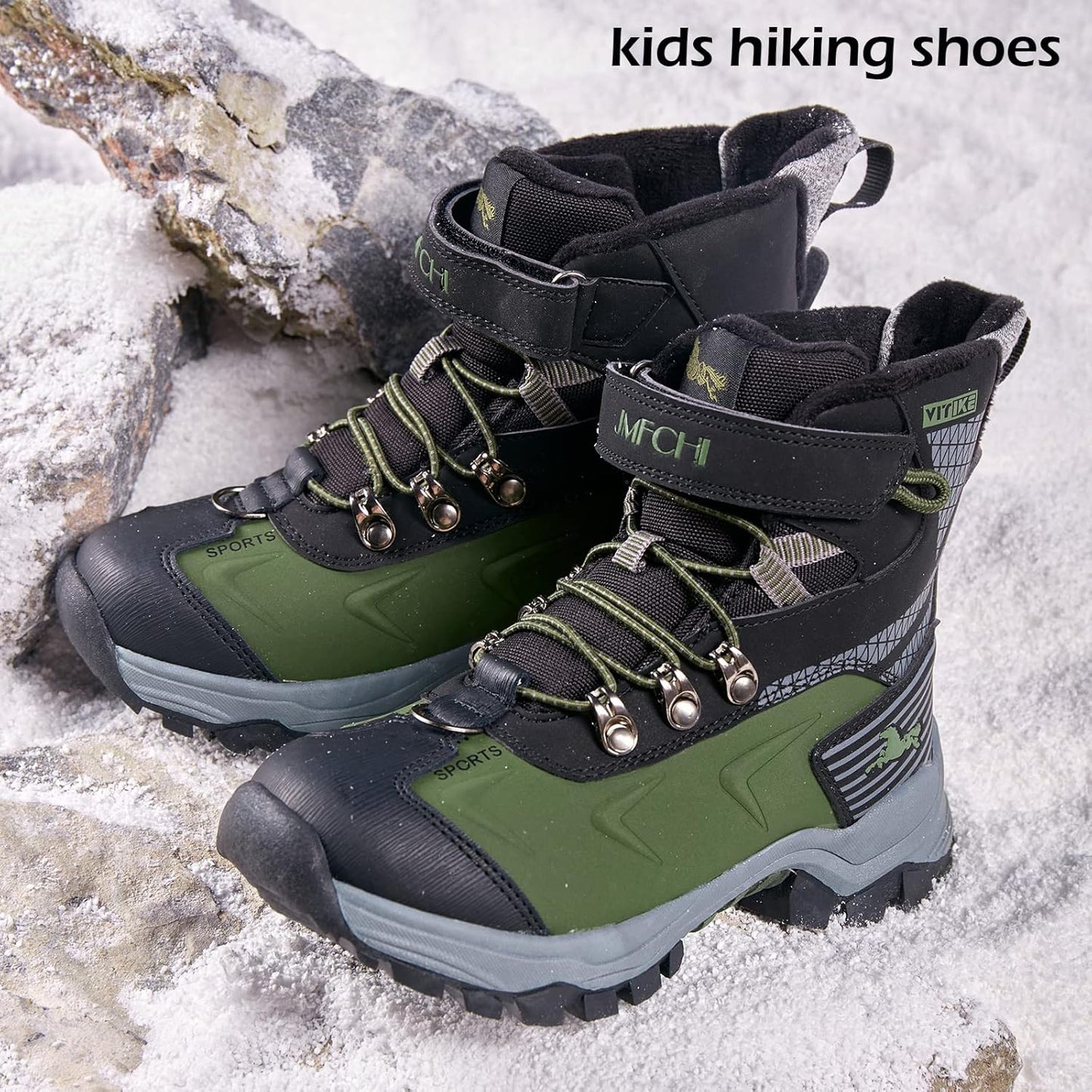 JMFCHI Kids Hiking Boots Boys Girls Outdoor Walking Climbing Sneaker Comfortable Non-slip Snow Shoes Hiker Boot Antiskid Steel Buckle Sole