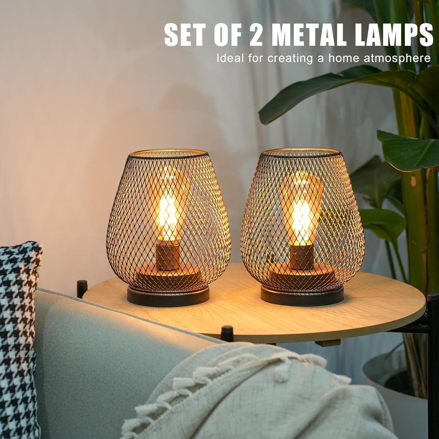 JHY DESIGN Set of 2 Metal Cage LED Lantern Battery Powered Cordless Accent Light with LED and 6-Hours Timer Great for Weddings Parties Patio Events for Indoors Outdoors
