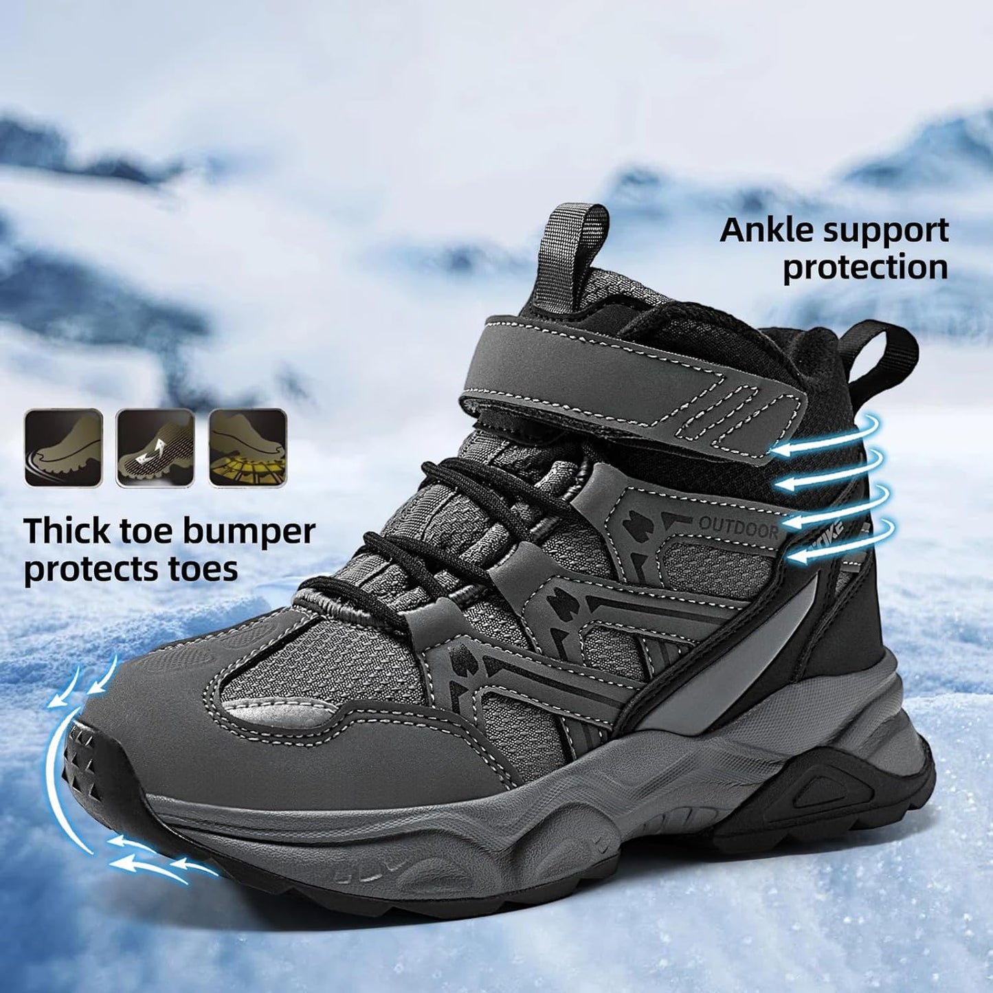 JMFCHI Kids Hiking Boots Boys Girls Outdoor Walking Climbing Sneaker Comfortable Non-slip Snow Shoes Hiker Boot Antiskid Steel Buckle Sole