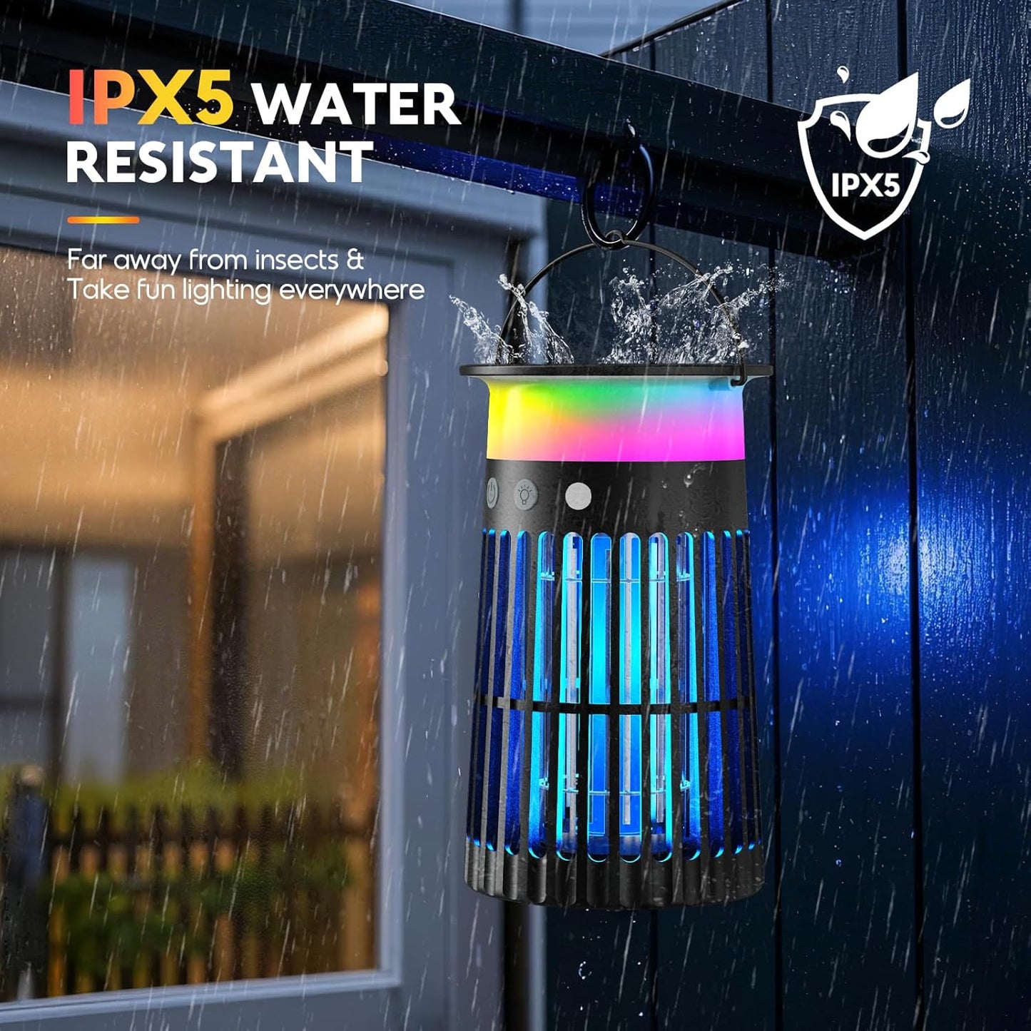 Solar Bug Zapper Outdoor, 5-in-1 Mosquito Zapper 4200V with Flame Light Mode, Waterproof Portable Fly Zapper, Electric Cordless Fly Insect Mosquitoes Trap Killer for Patio Yard Home Camping Party