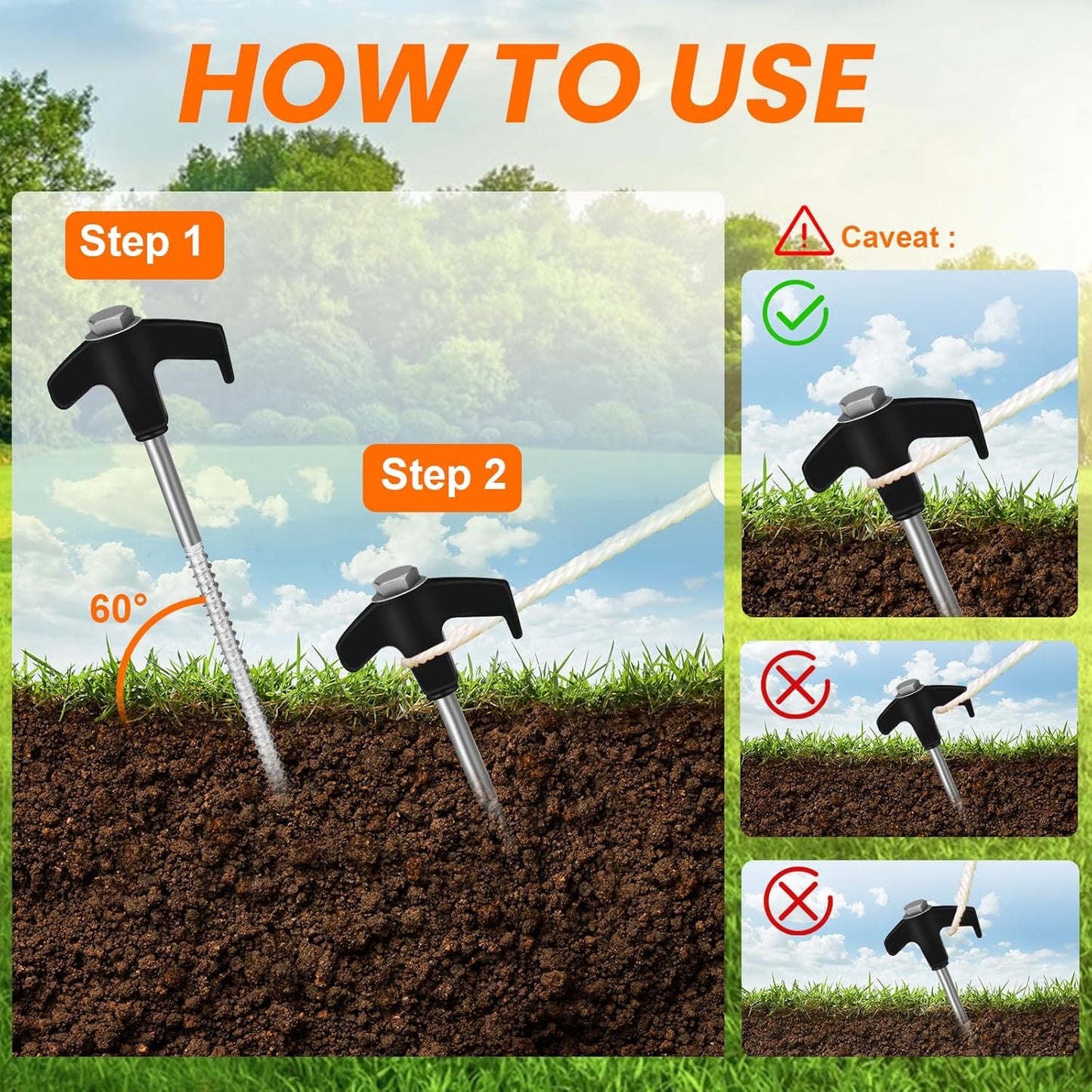 12 Pack 8" Screw in Tent Stakes Heavy Duty- Ground Anchors Screw- Tent Pegs Camping Stakes- Hex Pegs Drillable Tent Stakes and Hexagon Head Drive and Storage Box (Black)