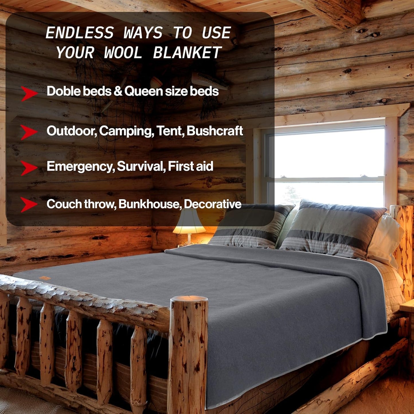 100% Wool Blanket - Premium Ultra-Soft, Thick, Warm, Large 62"x 84" Bed & Camping Blanket for Outdoor, Home, Indoor, Bushcraft & Survival