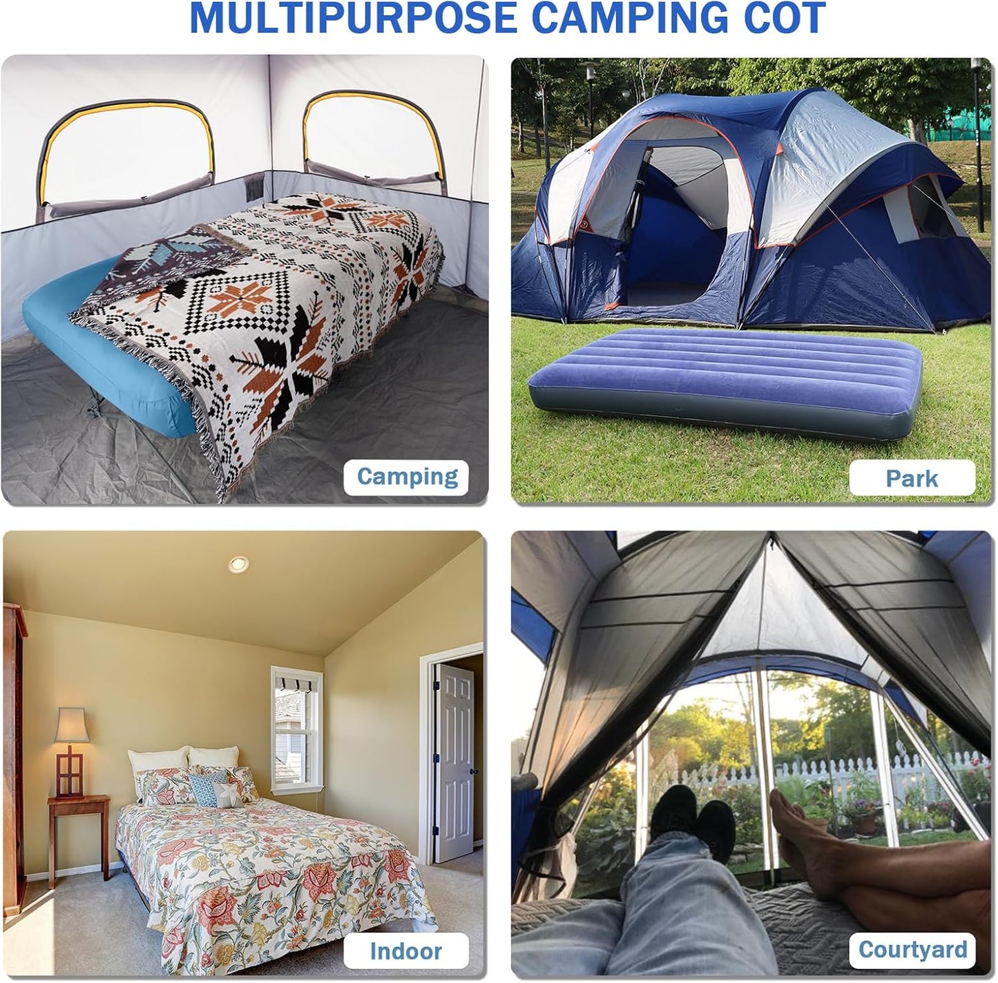 KAMPKEEPER Camping Cot,Camping Cots for Adults,Folding Camping Cot with Inflatable Air Mattress and Carry Bag,for Outdoor Travel Camp Beach Vacation (not Included The Airpump)