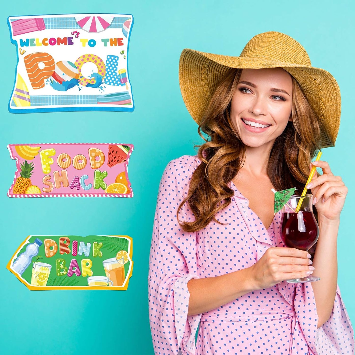 Jetec 20 Pieces Pool Party Sign Splash Party Decorations Hawaiian Luau Yard Signs Tropical Summer Birthday Supplies Photo Props Backdrop Decoration Splish Splash Birthday Cutouts Beach Decor