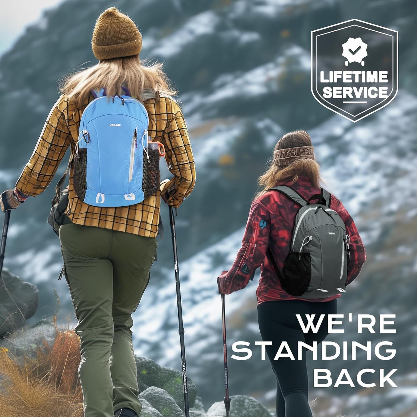 15L Water-resistant Hiking Daypack, Small Backpack Travel Outdoor, Lightweight Day Pack with Tool Loops