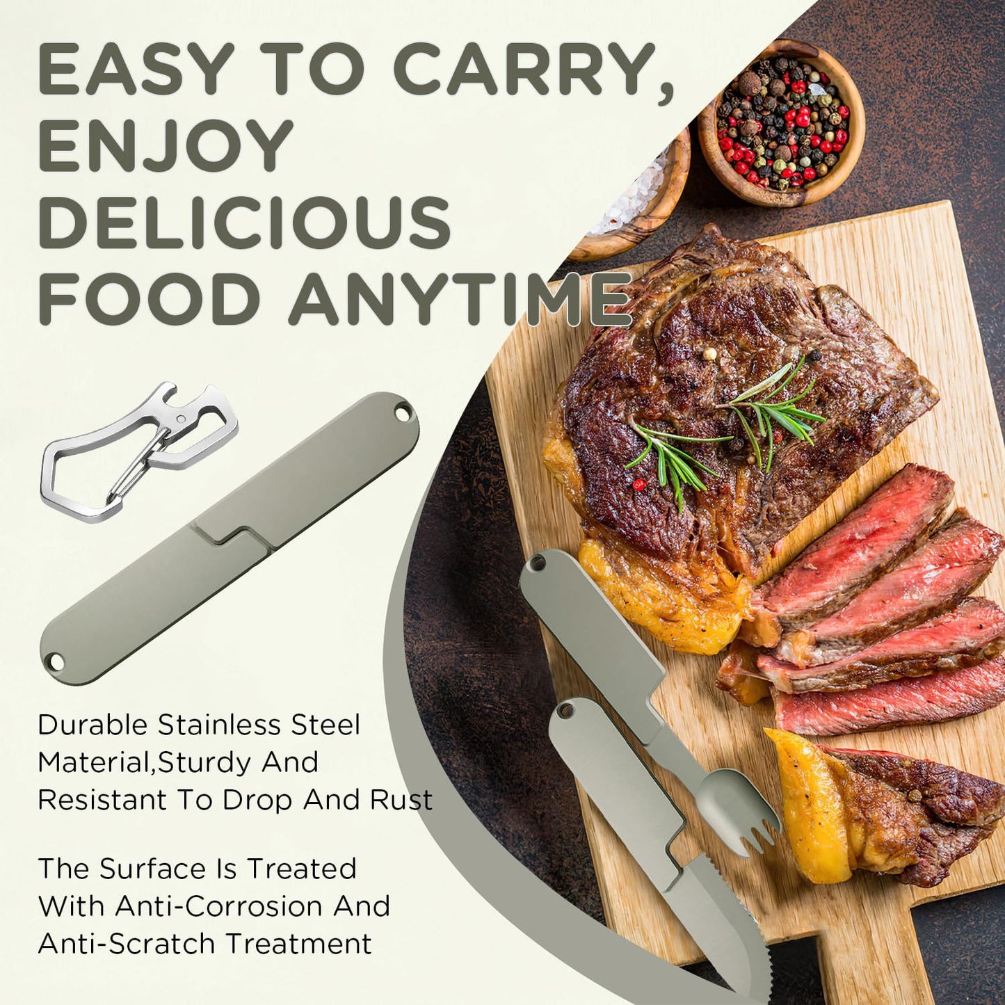 Kopak 2 in 1 Camping Eating Utensils Set,Reusable Magnetic Camping Utensils Set,Portable Detachable Folding Fork Spoon for Lunch,Hiking,Outdoor Survival,Travel Utensils(1Set)