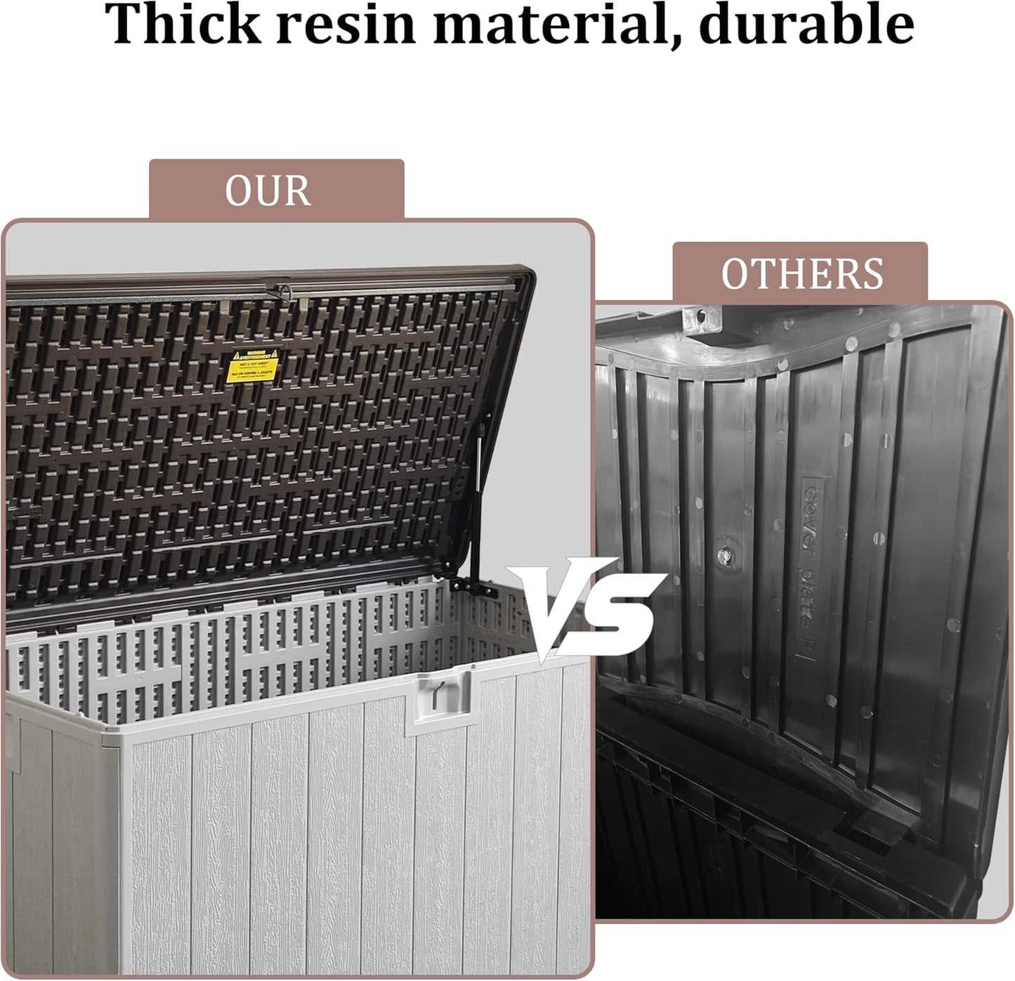 110GAL Brown Blow - Molded Outdoor Deck Box with Lock Hole - Waterproof, SGS - Protected from UV, Robust Storage for Large Garden Tools and Pool Equipment, Effortless Assembly