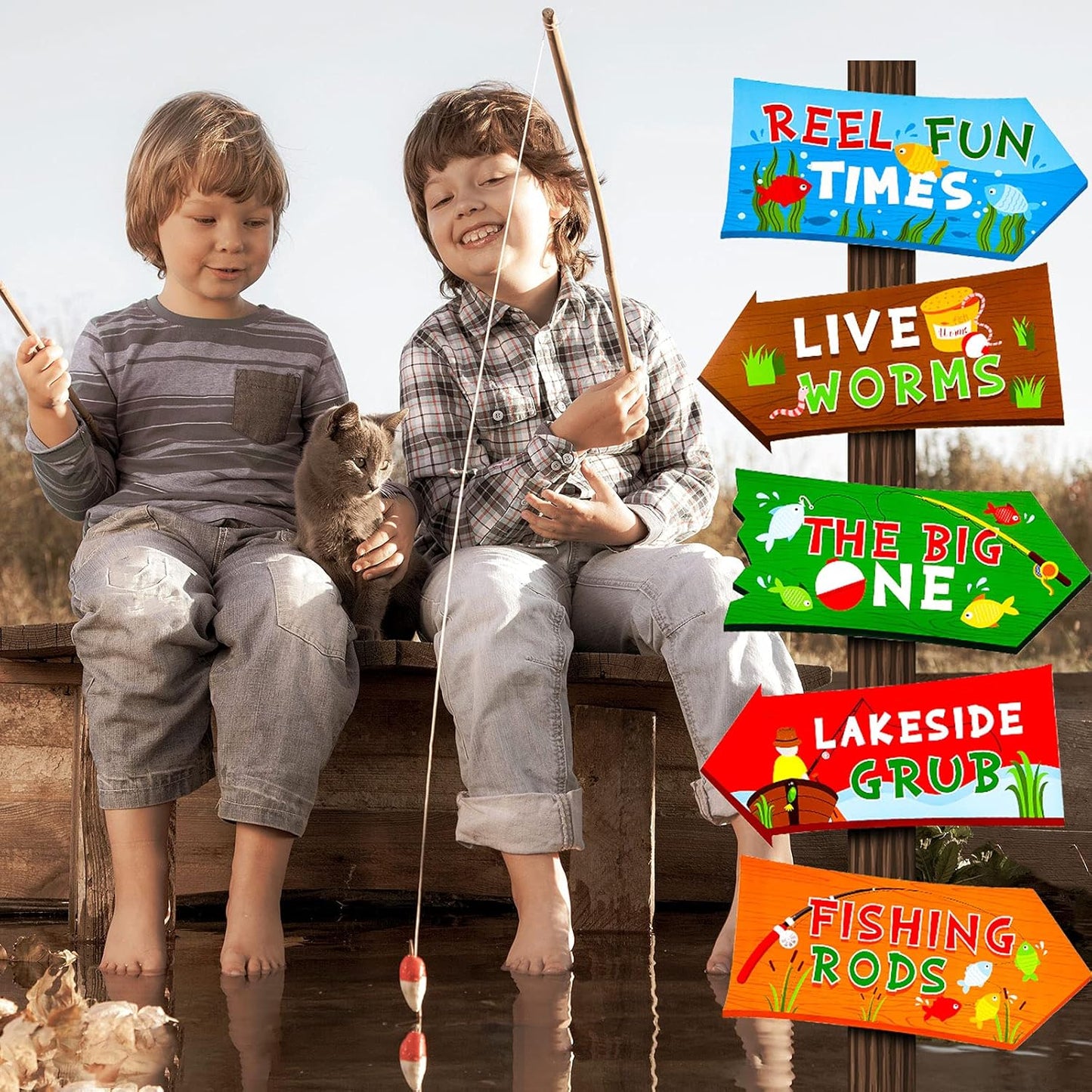 Jetec 20 Pieces Fishing Party Directional Signs The Big One Welcome Signs Backyard Door Cutouts Summer Birthday Baby Shower Party Favor Ideas Decoration Supplies