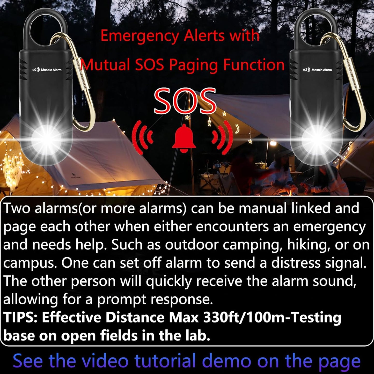 135dB Rechargeable Personal Safety Alarm Strobe Light Non Slip Grip Keychain Siren for Women Students. Emergency Mutual SOS Paging Alerts Loud Sound Flashlight Hiking Bear Alarm. Black