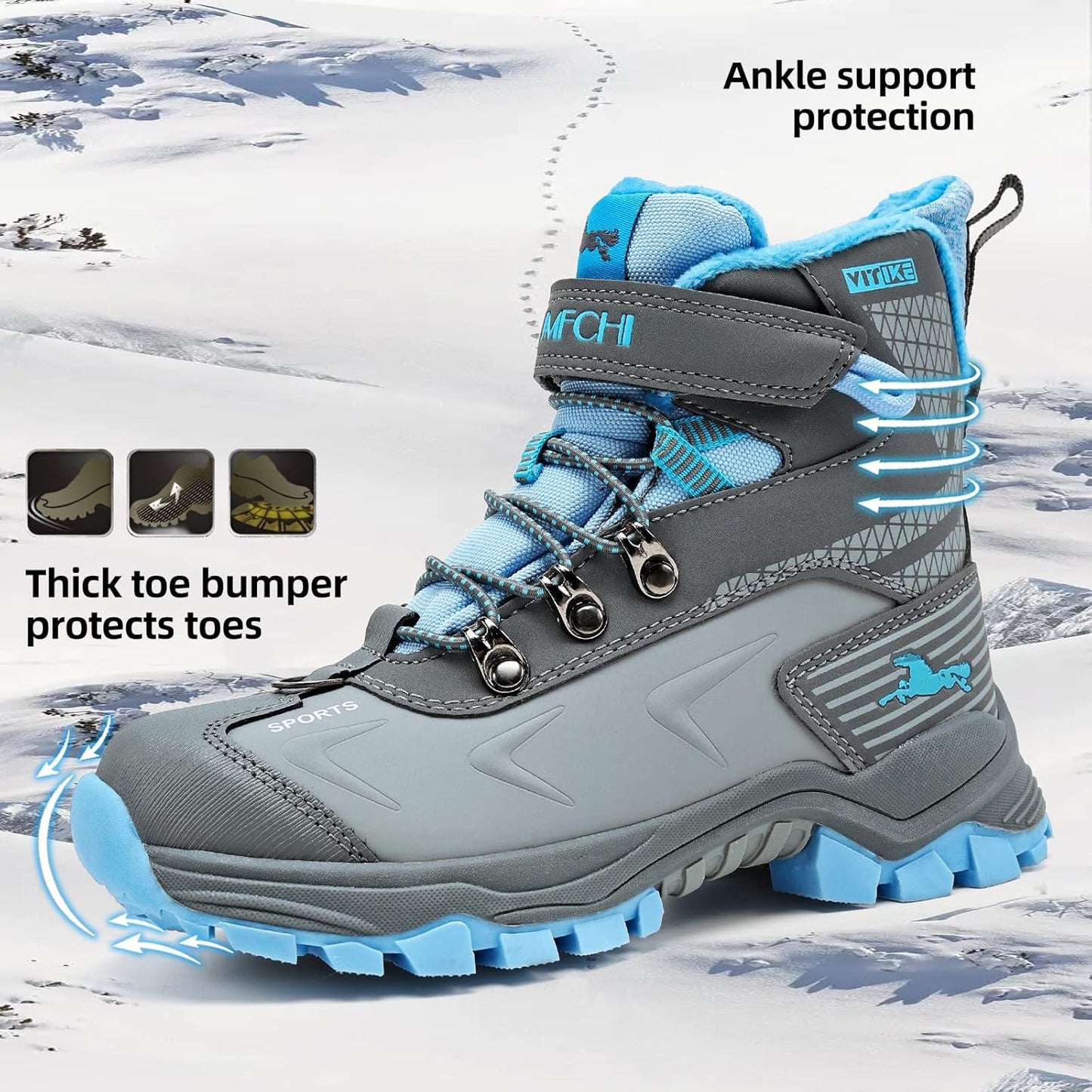 JMFCHI Kids Hiking Boots Boys Girls Outdoor Walking Climbing Sneaker Comfortable Non-slip Snow Shoes Hiker Boot Antiskid Steel Buckle Sole