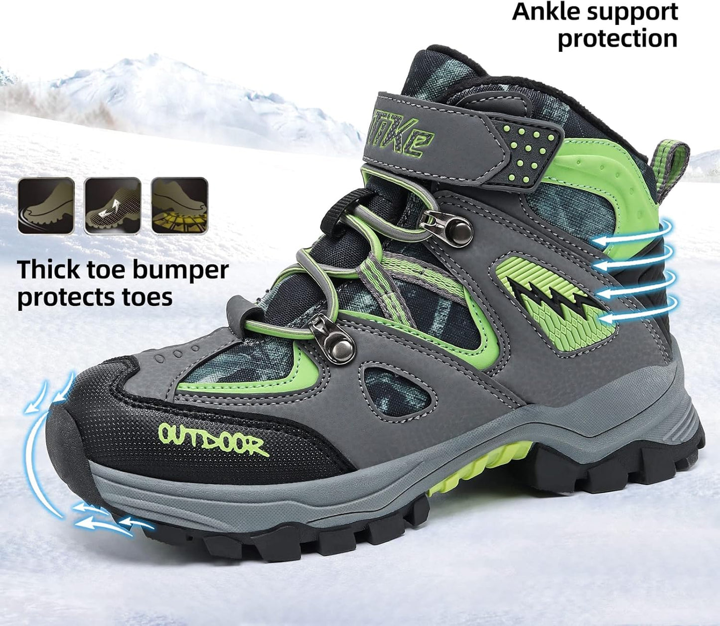 JMFCHI Kids Hiking Boots Boys Girls Outdoor Walking Climbing Sneaker Comfortable Non-slip Snow Shoes Hiker Boot Antiskid Steel Buckle Sole