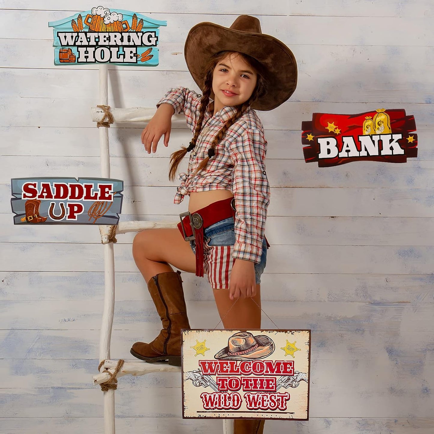 Jetec 20 Pieces Western Party Directional Sign Western Cowboy Rodeo Theme Wild West Party Large Yard Sign Cowboy and Cowgirl Decor Welcome Outdoor Wall Supplies Photo Props