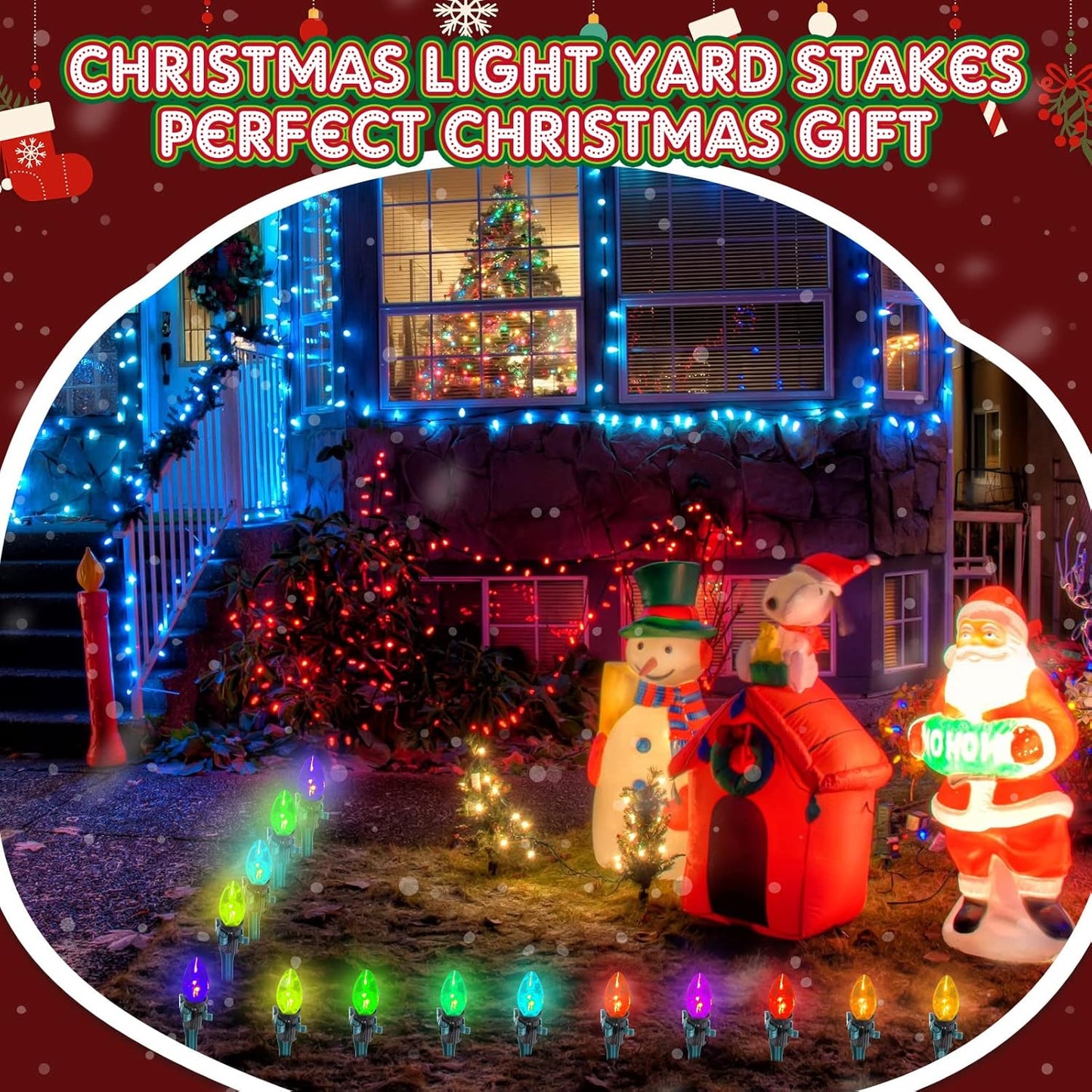 Jetec 30 Pieces Christmas Light Stakes Universal Yard Lawn Holiday 7.5 Inches Light Ground Stakes for C7 C9 String Lights Christmas Outdoor Lights Holders on Yards, Driveways (Green)