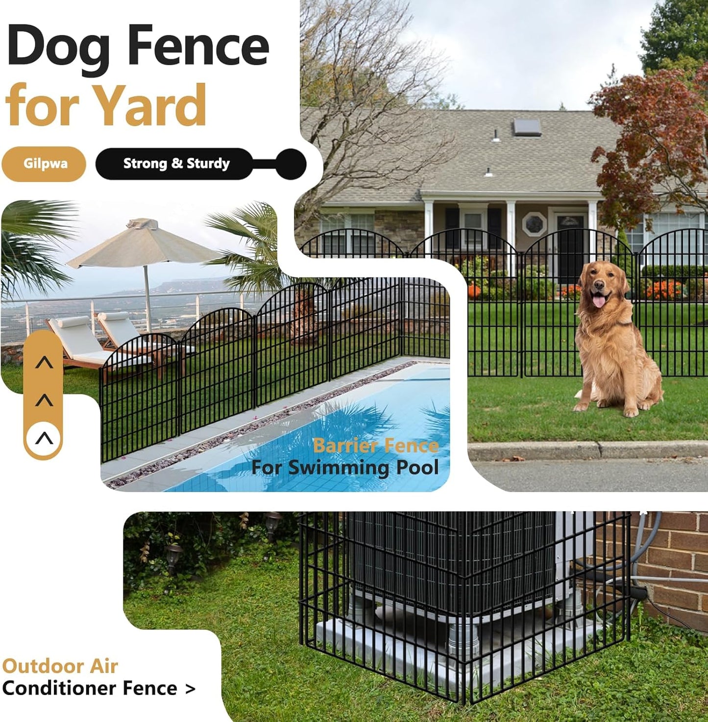 10 Panels Decorative Garden Fence, 40in (H) X 22.31ft (L) No Dig Dog Fences Outdoor for Yard, Rustproof Tall Metal Fencing Panels, Animal Barrier Suitable for Yards Border, Patio, and Outdoor Use