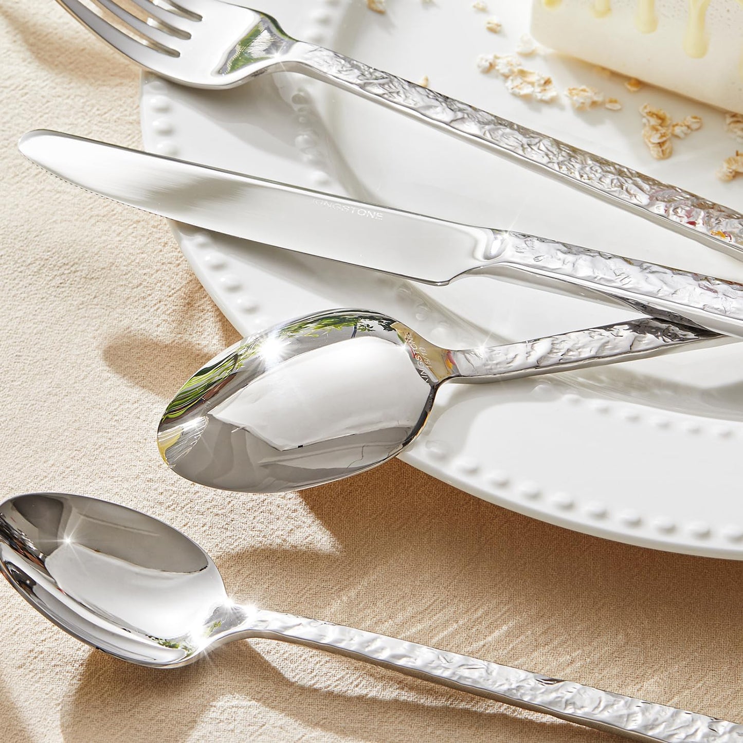 KINGSTONE 40 Pcs Hammered Silverware Set for 8, 18/10 Stainless Steel Heavy Duty Flatware Set, Tableware Cutlery Utensil Sets for Home Restaurant Dishwasher Safe