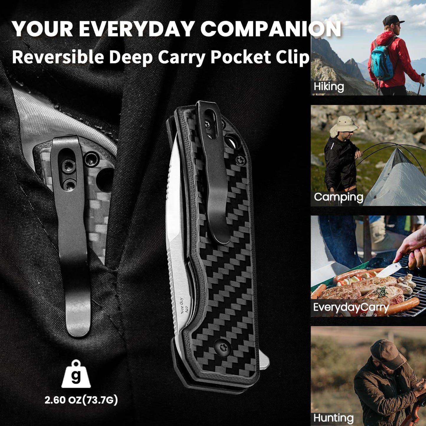 Kizer Nice Guy Pocket Folding Knife, 2.84" 154CM Blade, Lightweight Sharp Camping and Hiking Knife, G10 Carbon Fiber Handle, Liner Lock Flipper Knives V3011C1