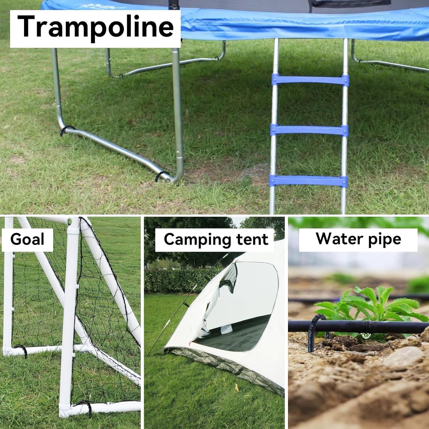 12-Inch Trampoline High Wind Stakes Heavy Duty Ground Anchors U Rebar Stakes for Trampoline, Dog Fence (24 Pack)