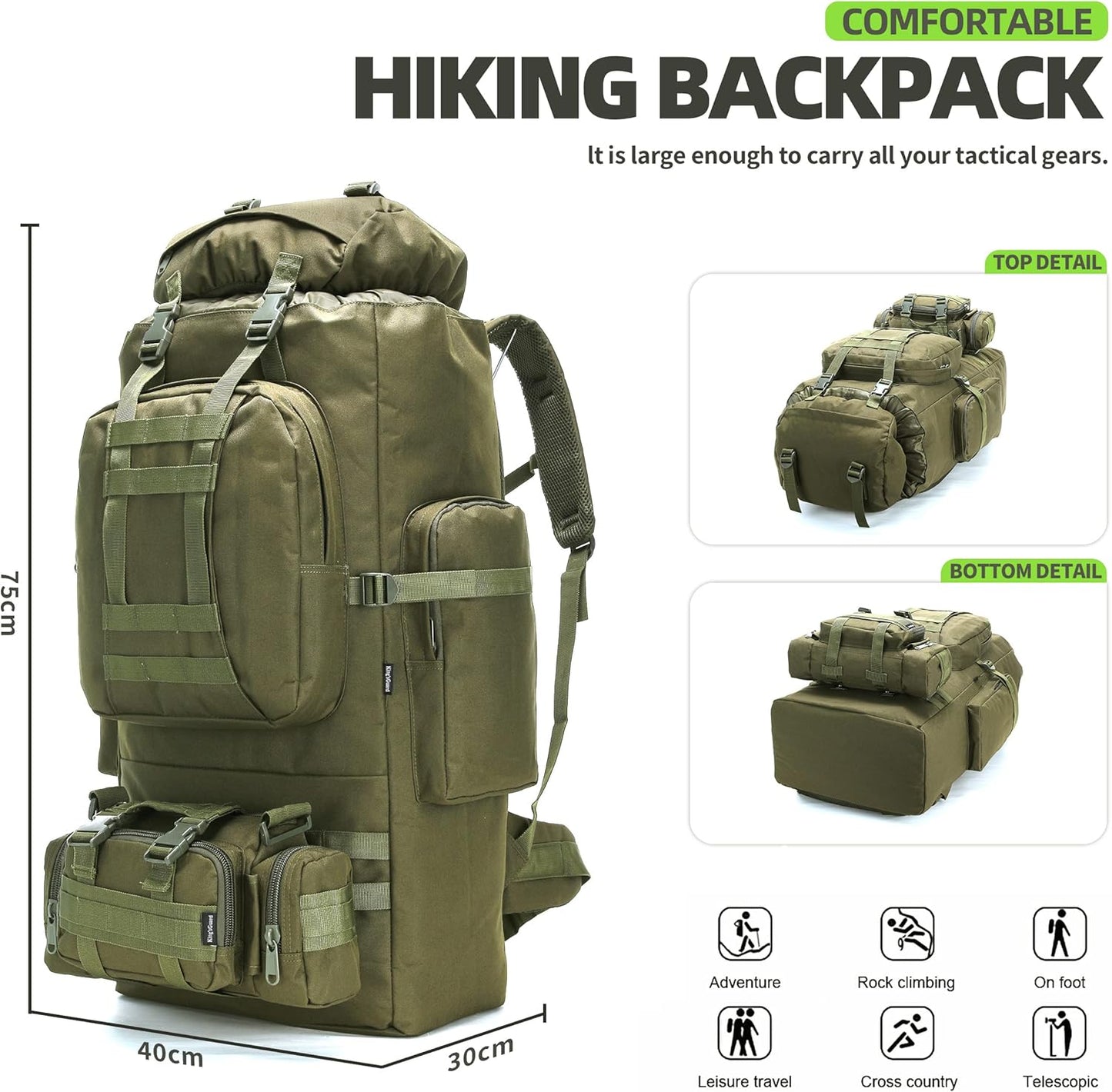 King'sGuard 100L Camping Hiking Backpack Molle Rucksack Military Camping Backpacking Daypack