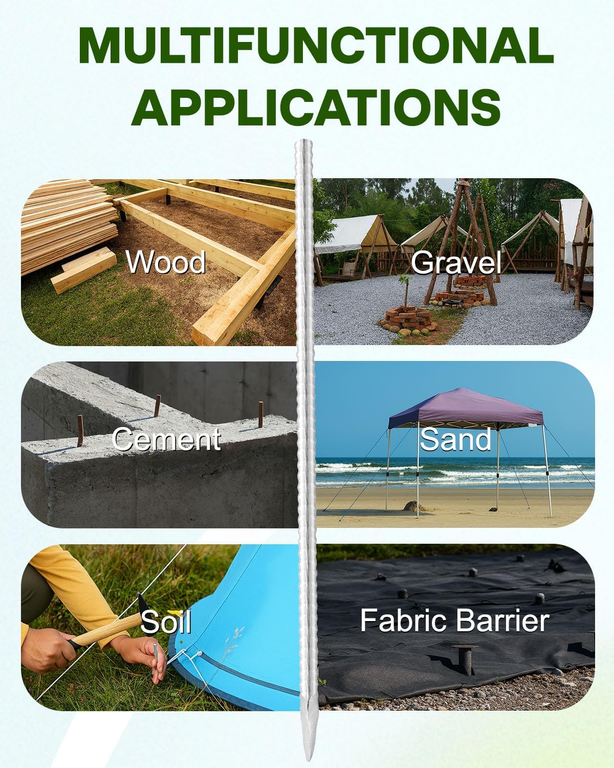 16 Inch Ground Rebar Stakes, 20 Pack Heavy Duty Steel Metal Stakes, Straight Steel Anchors with Chisel Point End, Ground Anchors for Concrete, Garden, Fence, Tent Support