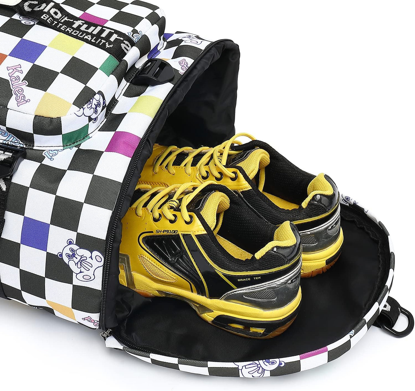 Kalesi Gym Duffle Bag Backpack 4-Way Waterproof with Shoes Compartment for travel Sport Hiking laptop (Checkerboard)