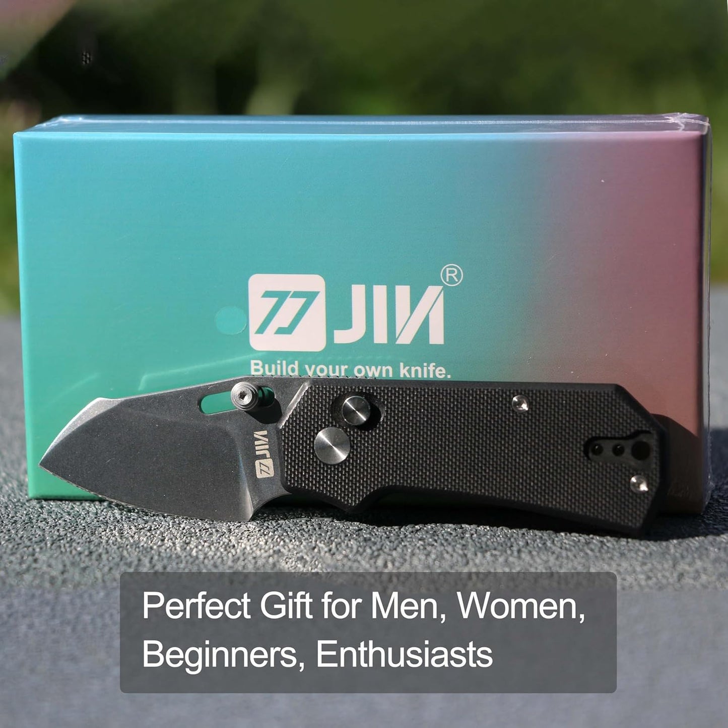 JIN Rhino Small Pocket Knife for Men, Button Lock EDC, DIY Folding Knife Kit, 2" 9Cr18Mov Satin Blade, Black G10 Handle, Birthday Gift for Men Women, Camping Knives