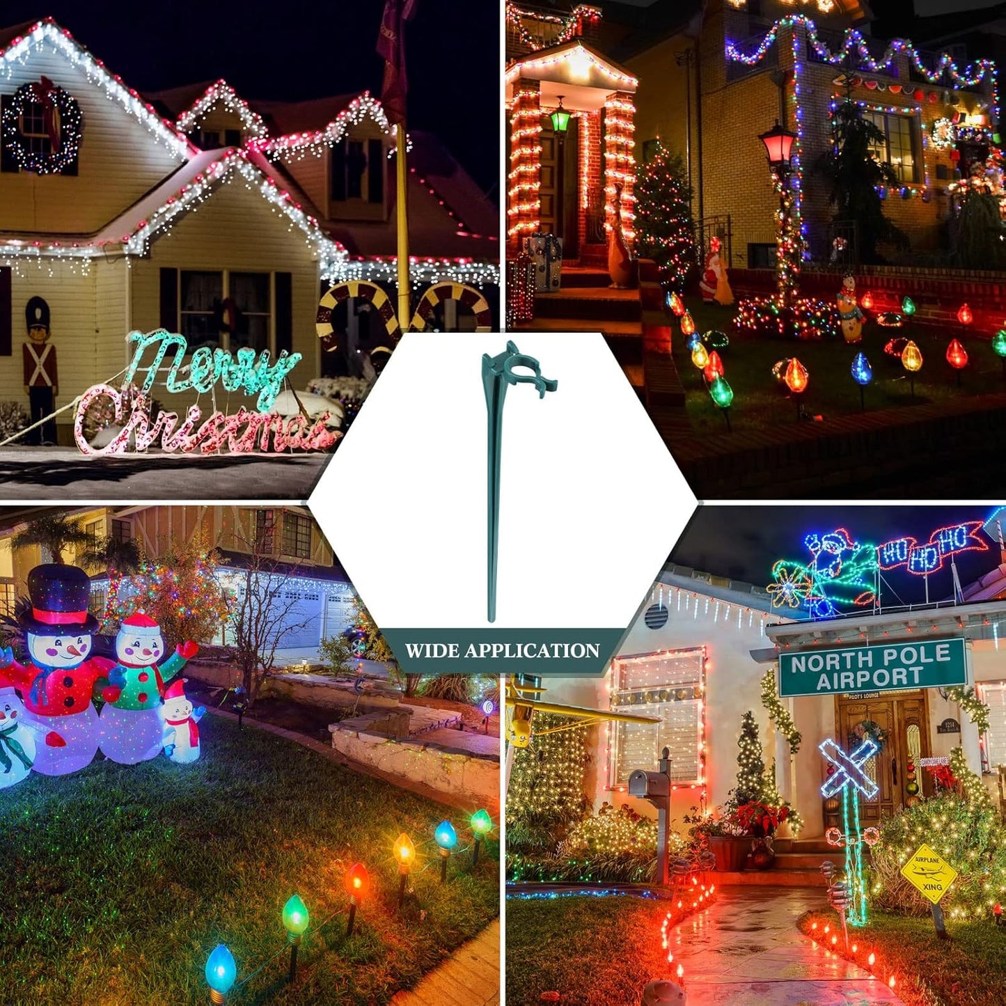 Jetec 120 Pieces Christmas Light Stakes Universal Yard Lawn Holiday 7.5 Inches Light Ground Stakes for C7 C9 String Lights Christmas Outdoor Lights Holders on Yards, Driveways (Green)