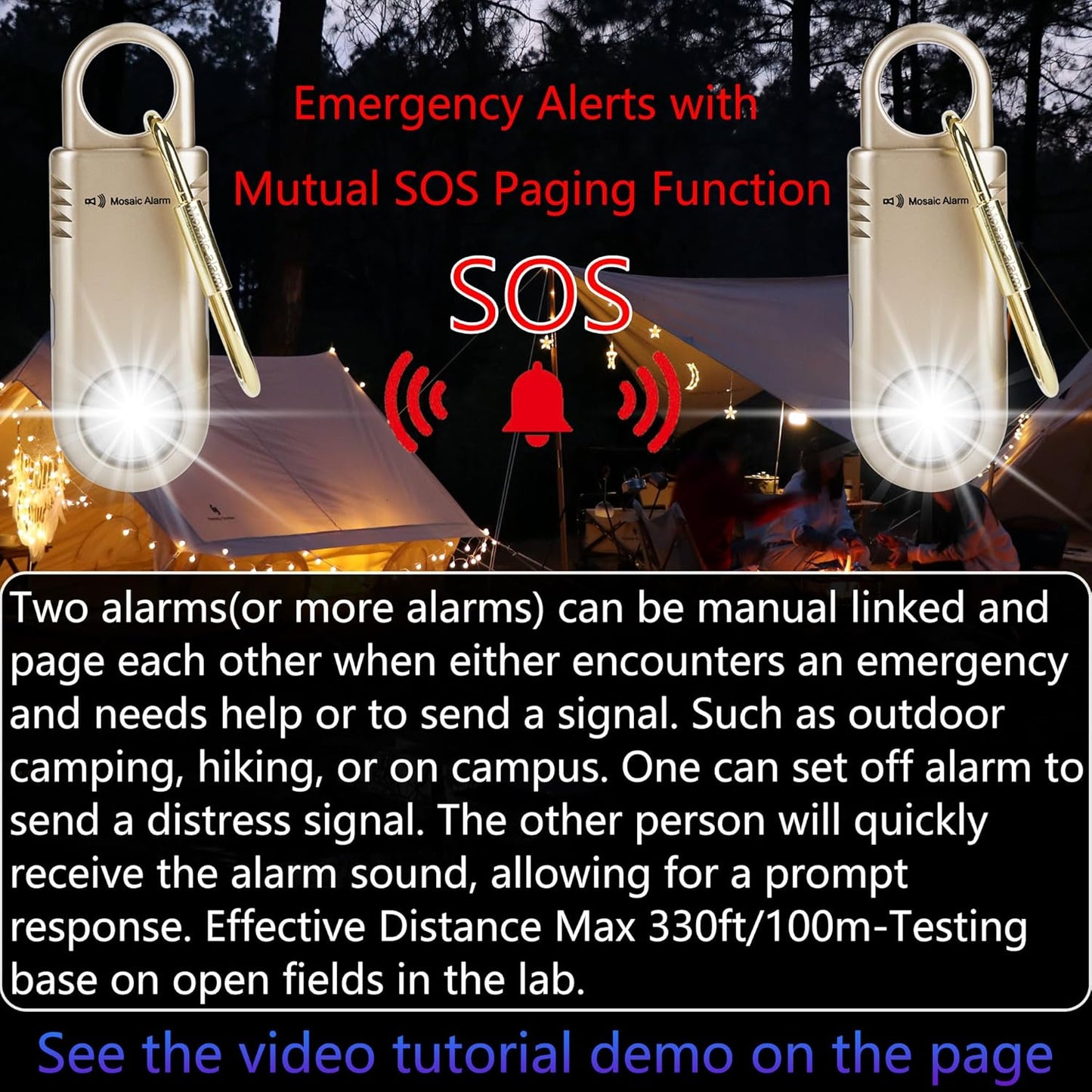 135dB Rechargeable Personal Safety Alarm Strobe Light Non Slip Grip Keychain Siren for Women Students. Emergency Mutual SOS Paging Alerts Loud Sound Flashlight Hiking Bear Alarm. Gold