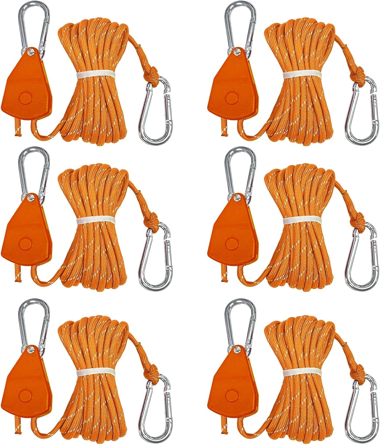 13ft Adjustable Outdoor Windproof Rope Ratchet Strap Tie Down Straps Small Mini Reflctive Paracord Rope Tent Hanger Grow Light Kayak 5/32" Orange 6 Pack