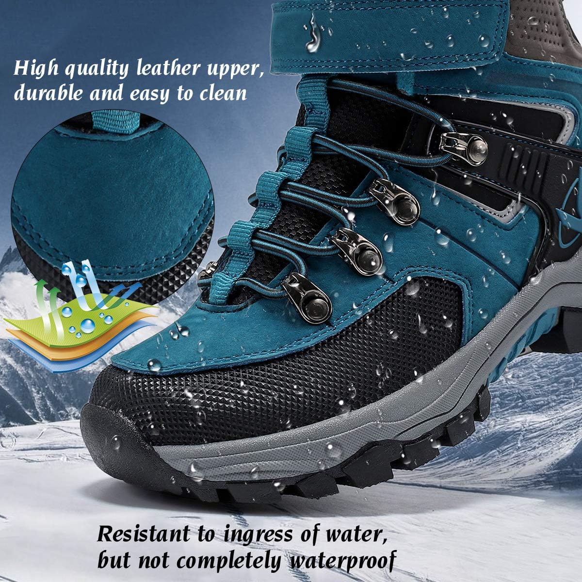 JMFCHI Kids Hiking Boots Boys Girls Outdoor Walking Climbing Sneaker Comfortable Non-slip Snow Shoes Hiker Boot Antiskid Steel Buckle Sole