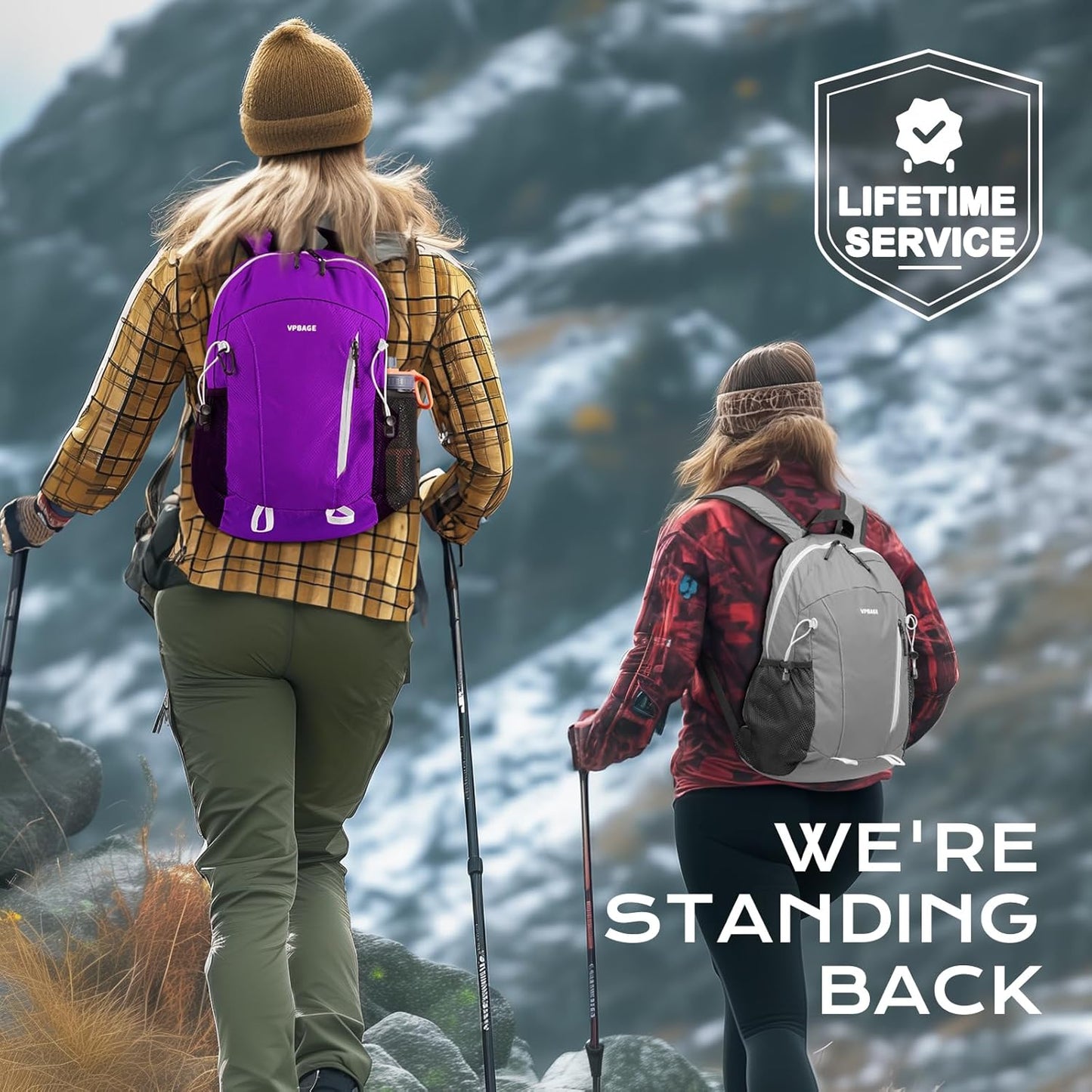 15L Water-resistant Hiking Daypack, Small Backpack Travel Outdoor, Lightweight Day Pack with Tool Loops