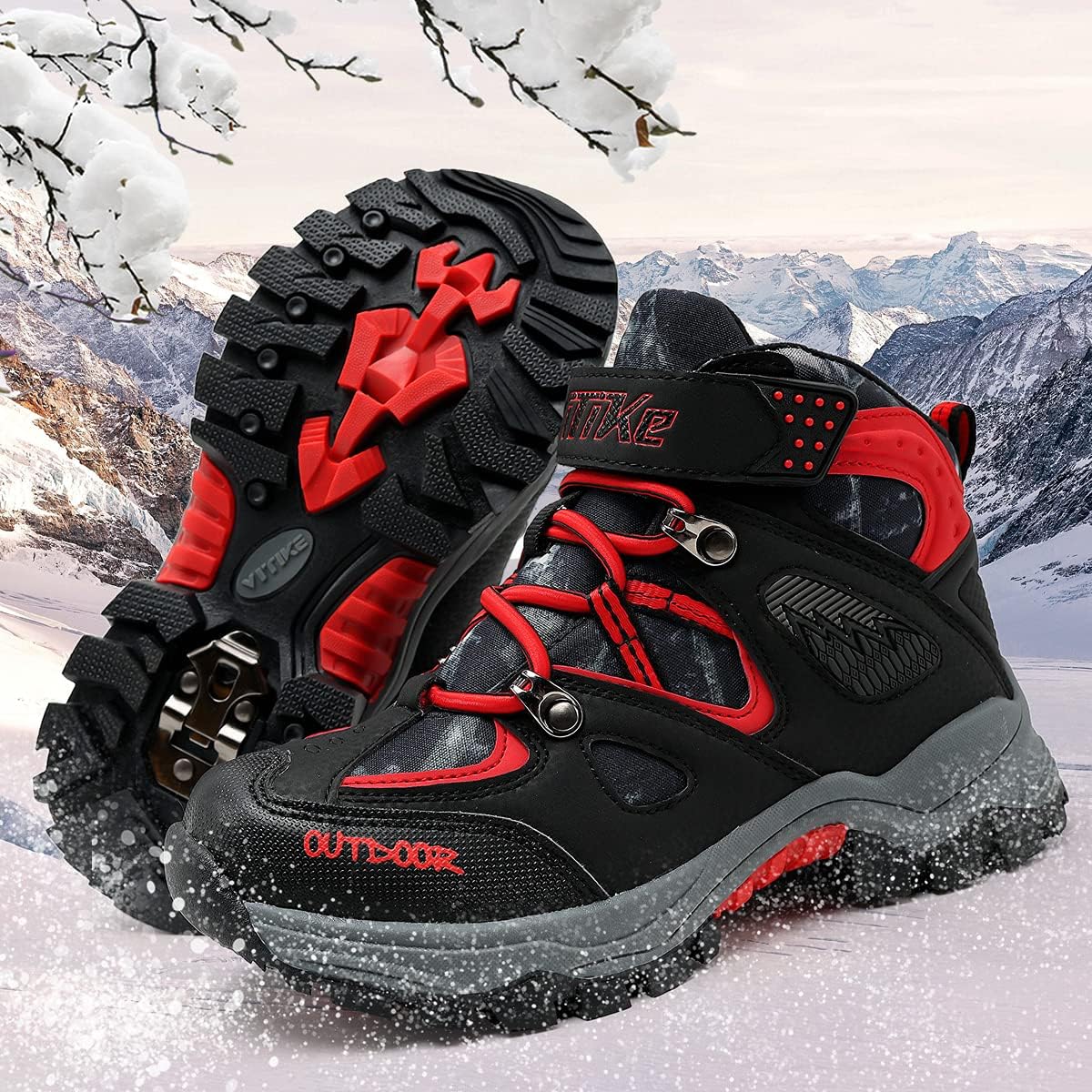 JMFCHI Kids Hiking Boots Boys Girls Outdoor Walking Climbing Sneaker Comfortable Non-slip Snow Shoes Hiker Boot Antiskid Steel Buckle Sole