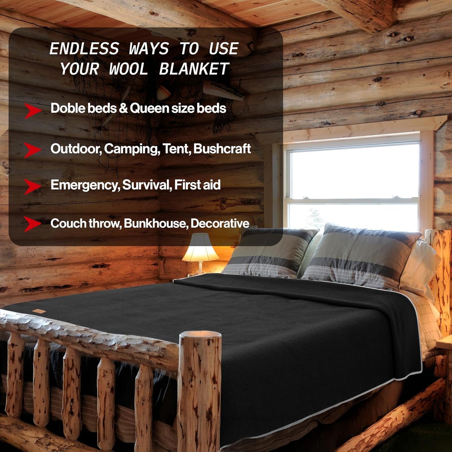 100% Wool Blanket - Premium Ultra-Soft, Thick, Warm, Large 62"x 84" Bed & Camping Blanket for Outdoor, Home, Indoor, Bushcraft & Survival