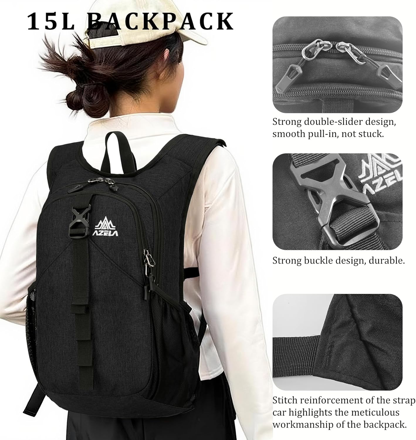 15L Small Hiking Backpack Foldable Ultralight Trekking Camping Outdoors Backpack for Women Men (black)