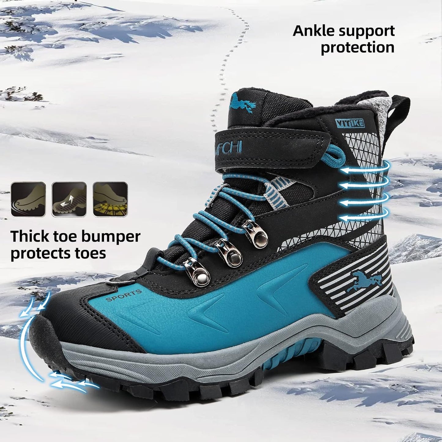 JMFCHI Kids Hiking Boots Boys Girls Outdoor Walking Climbing Sneaker Comfortable Non-slip Snow Shoes Hiker Boot Antiskid Steel Buckle Sole