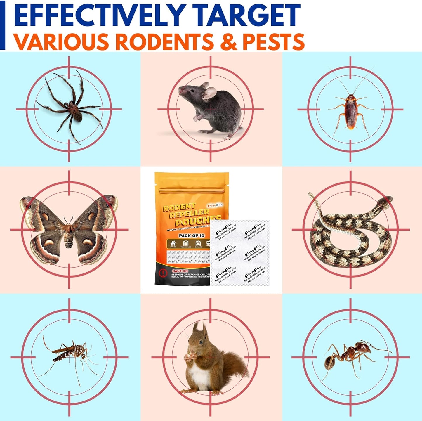 FINEFIX Pack of 10 Mouse Repellent Pouches Prepared with a Modified Botanical Formula Which Produces Scents That Deter Mice Pest Control for Home Basement Garage Barn Boat RVs