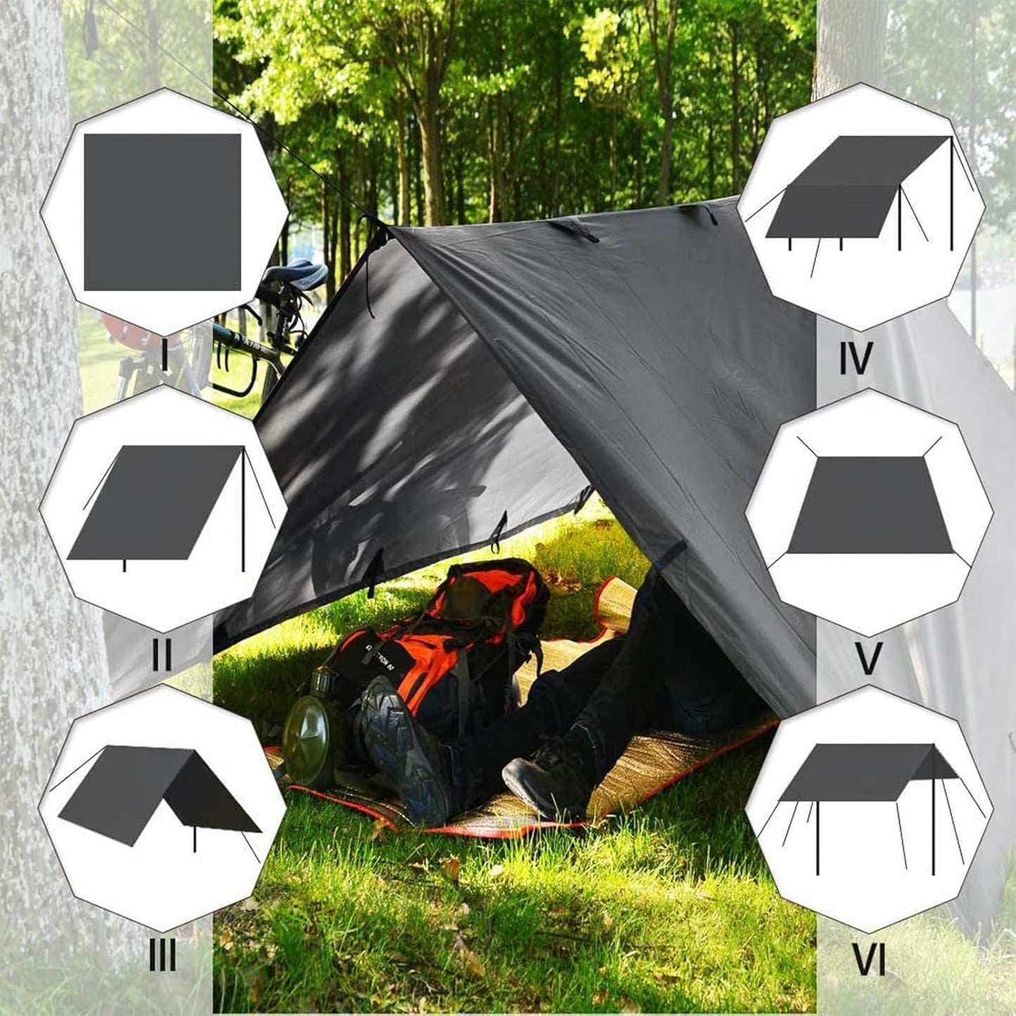 KALINCO Tent Tarp, Picnic Mat Camping Tarp Tent Hammock Tarp, pu Waterproof Camping tarp Tent Rain Fly Picnic Mat Survival Shelter Sunshade