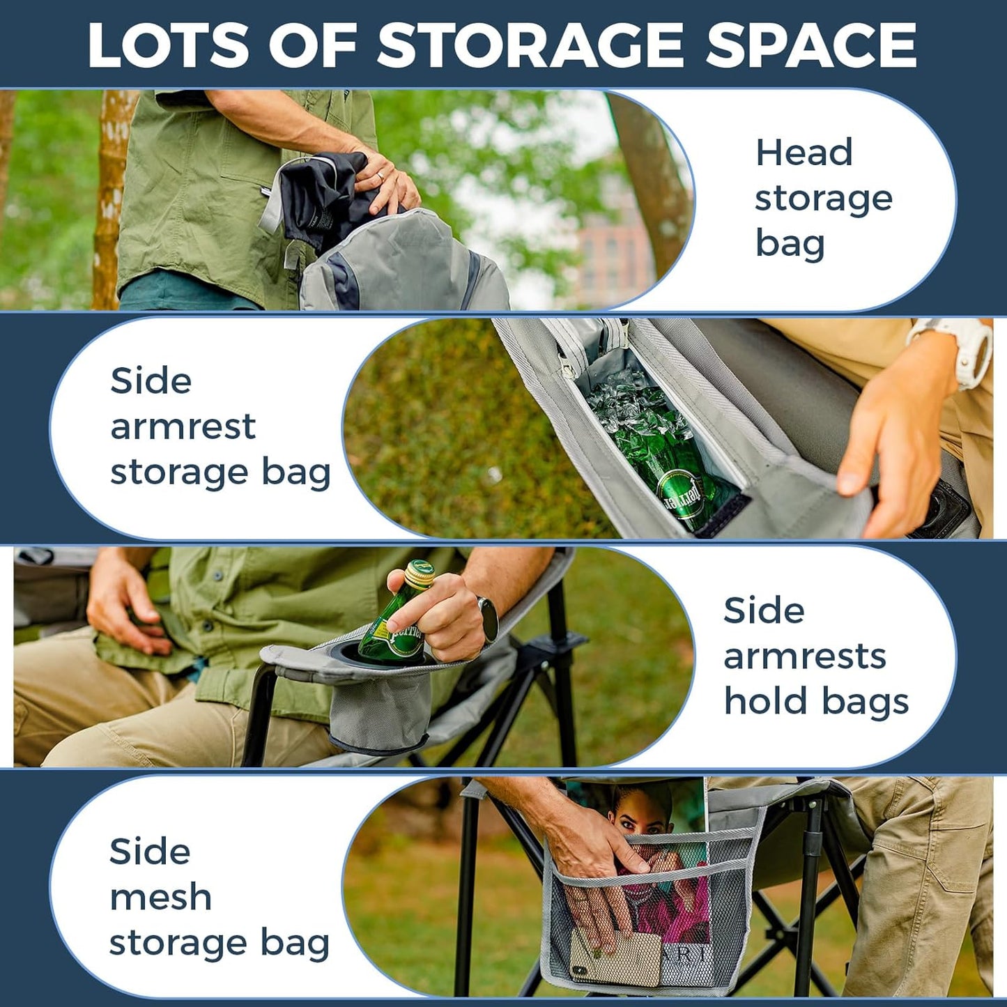 KingCamp Oversized Camping Folding Chair with Lumbar Support, Heavy Duty Ergonomic Padded Arm Chair with Cooler Bag, Cup Holder, Portable for Outdoor