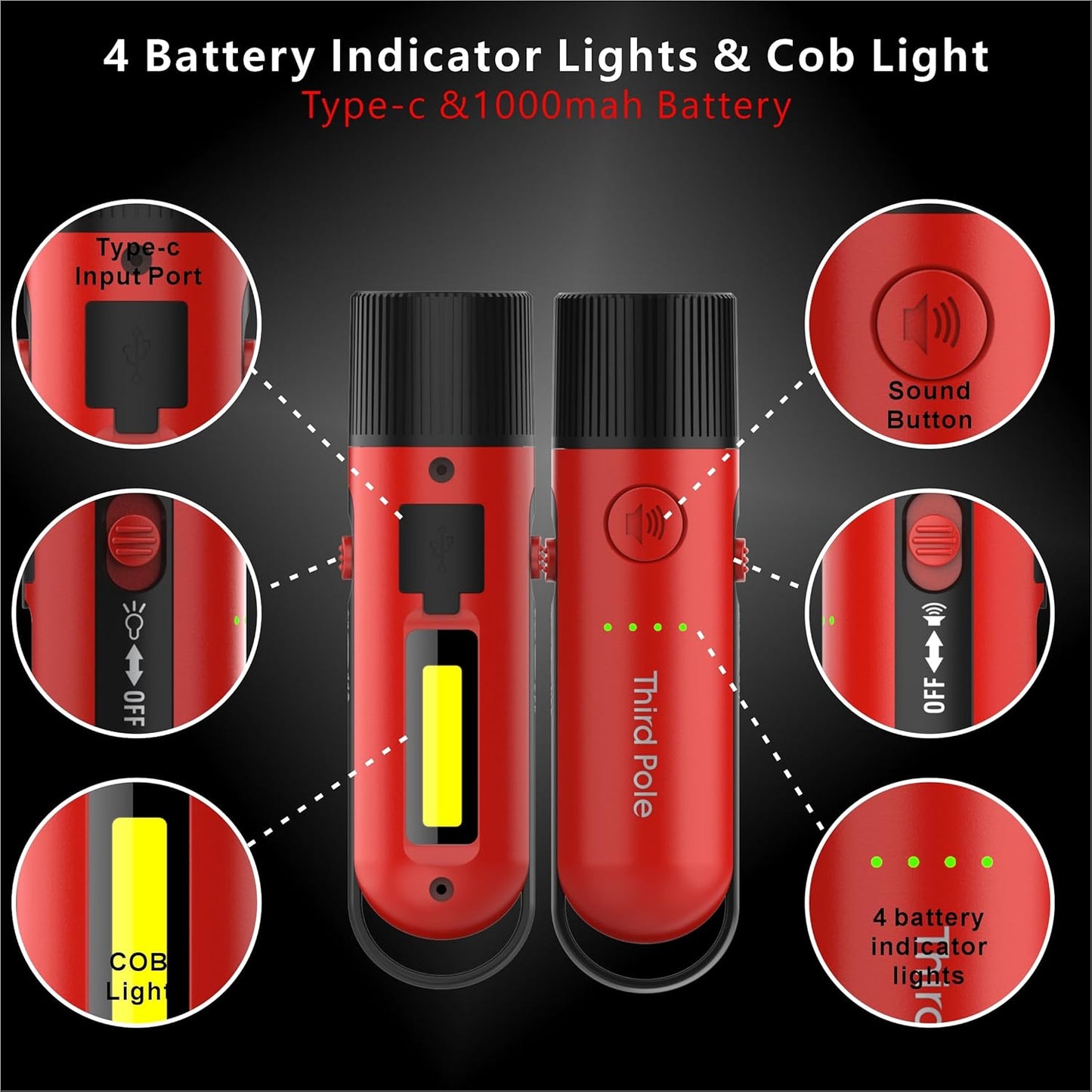 125dB Rechargeable Bear Horn,IPX4 Waterproof & LED Flashlight Bear Deterrent Device for Hiking, Camping, Outdoor Survival,Red