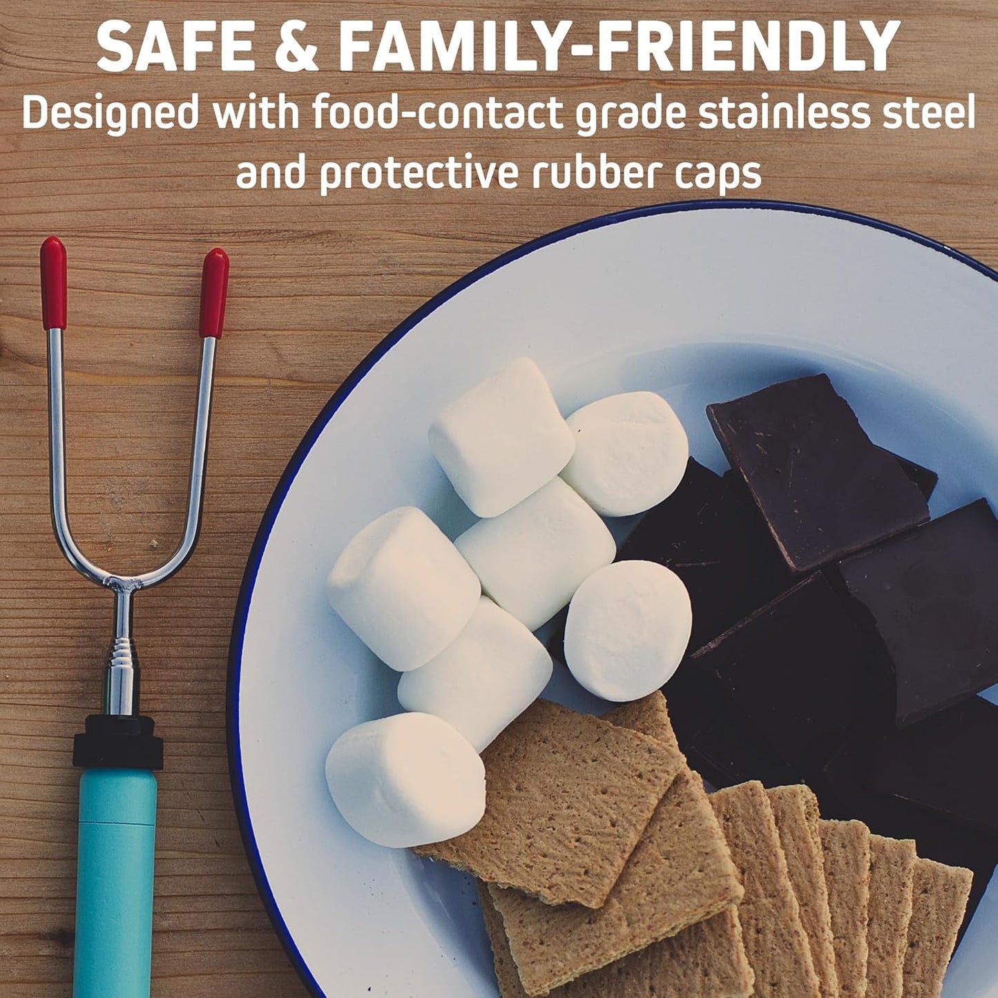 Jolly Green Products Rotating Marshmallow Roasting Sticks for Campfire & Bonfire | Extra Long Hot Dog & Smores Sticks for Fire Pit | Camping Smores Kit | Retractable Campfire Skewers | 1 Pack