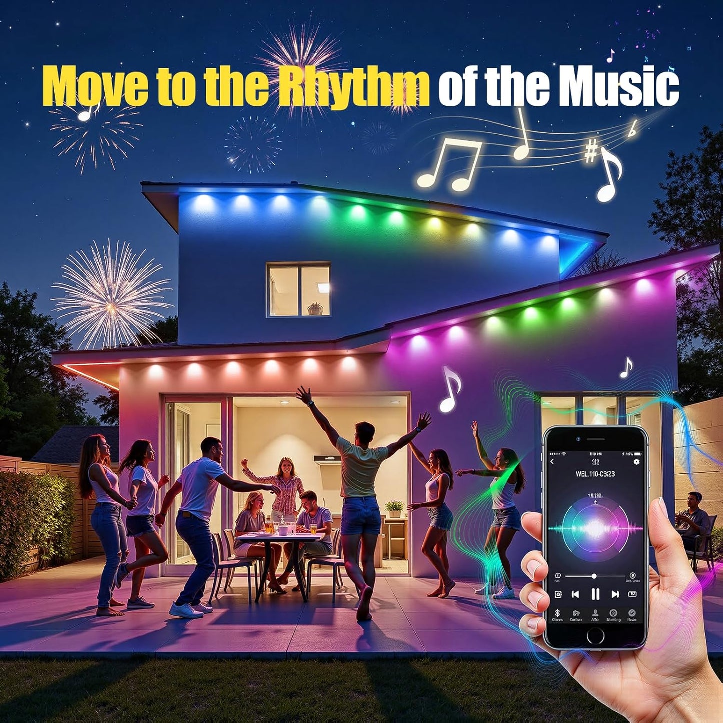 100ft Permanent Outdoor Lights for House, RGB+IC Outdoor Lights, IP67 Waterproof Smart LED Lights with App/Remote Control for Halloween, Christmas, Holiday, Daily, Party