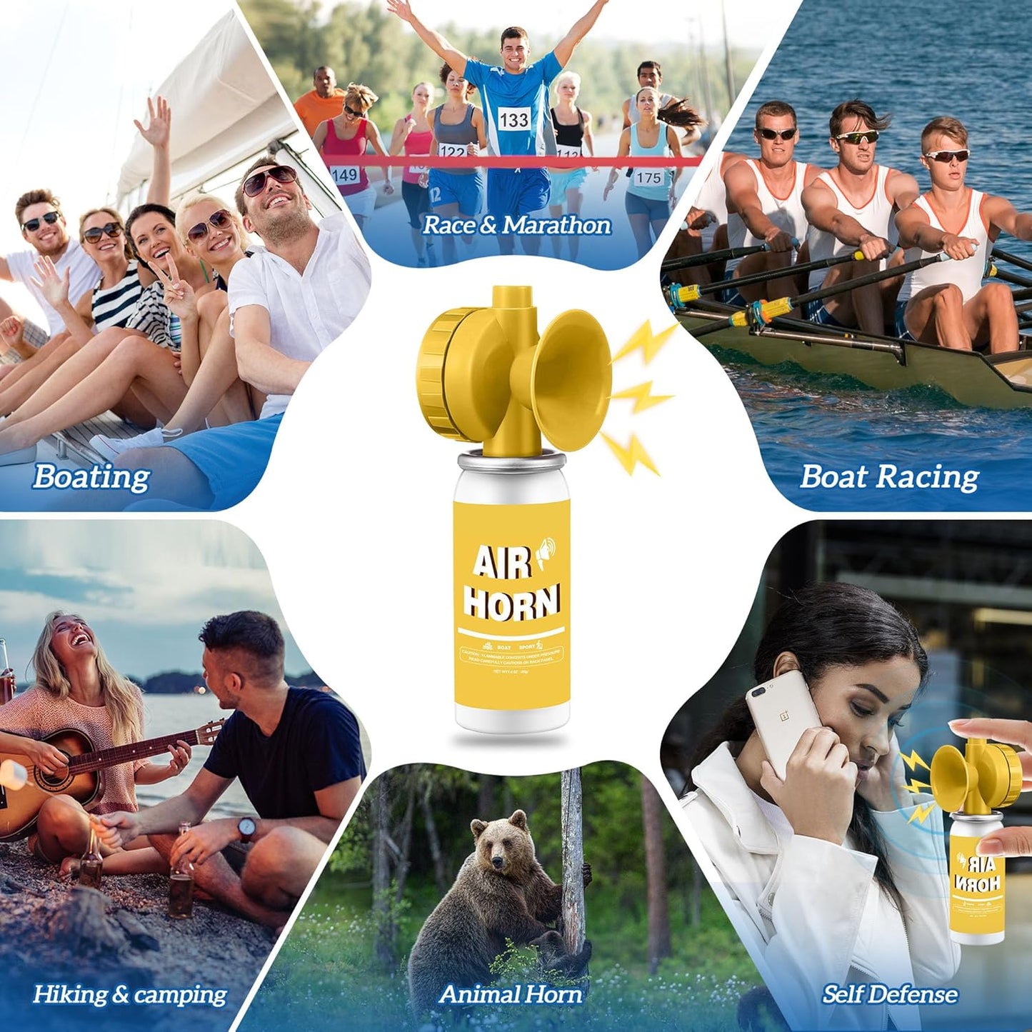 1.4oz Boat Air Horn,130DB Loud Mini Safety Bear Horn Can,Air Horns for Self Defense,Emergency,Sporting Events,Camping essentials,Yellow