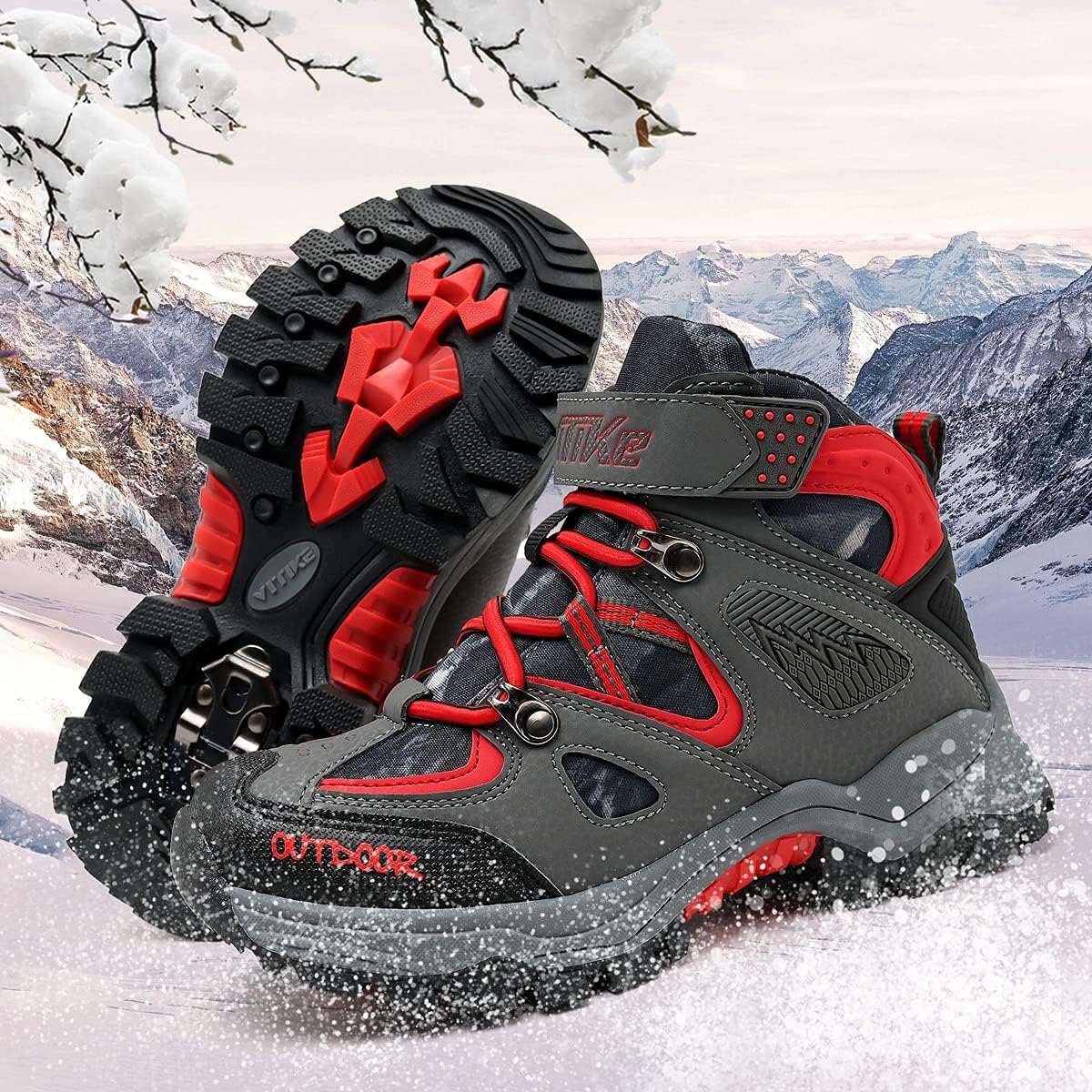 JMFCHI Kids Hiking Boots Boys Girls Outdoor Walking Climbing Sneaker Comfortable Non-slip Snow Shoes Hiker Boot Antiskid Steel Buckle Sole